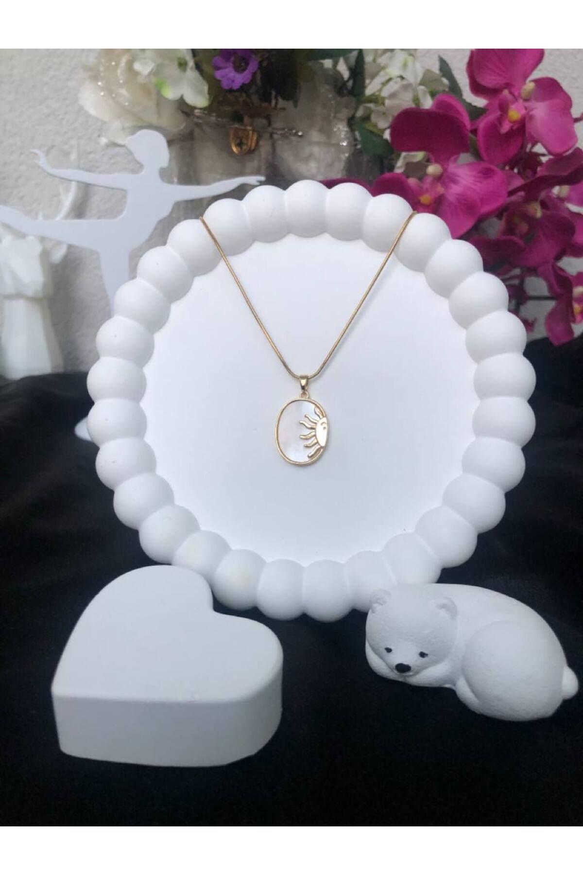 Gold Pırlanta Bijuteri Güneş Temalı Altın Kaplama Çelik Kolye