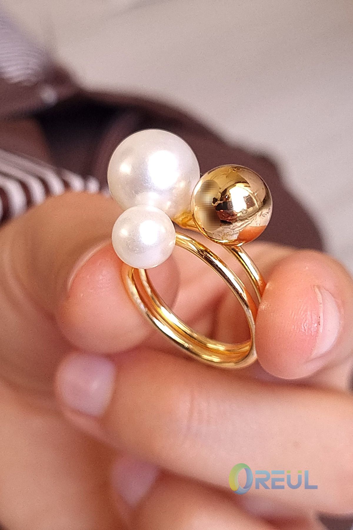 REÜL Stainless Steel Çelik Gold Ayarlanabilir Inci Çelik Yüzük - Zarif Ve Şık Tasarım
