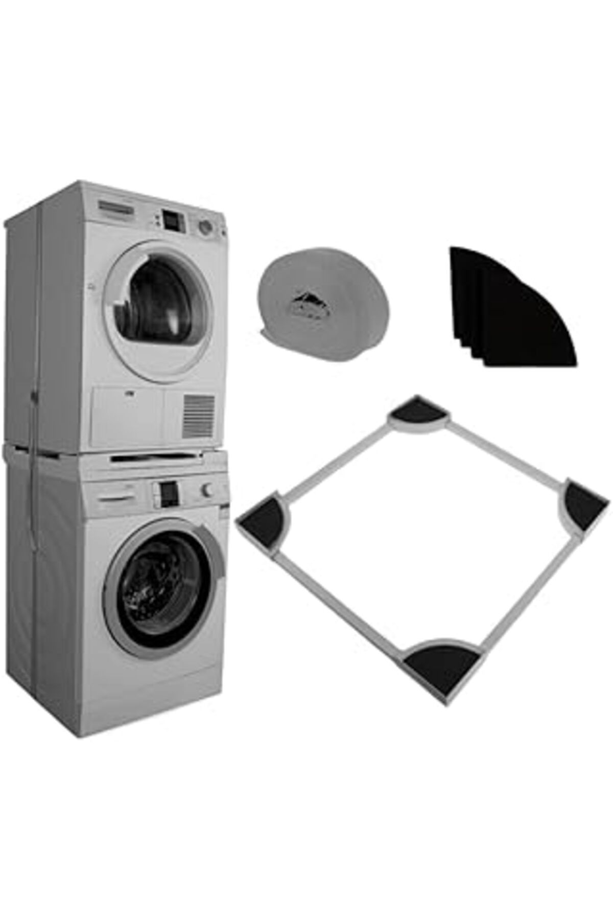 NETWORK ART Çamaşır Makinesi Kurutma Makinesi İstifleme Kiti Tüm Markalar Ile Uyumlu Ayarlanabilir, Gri - Inox