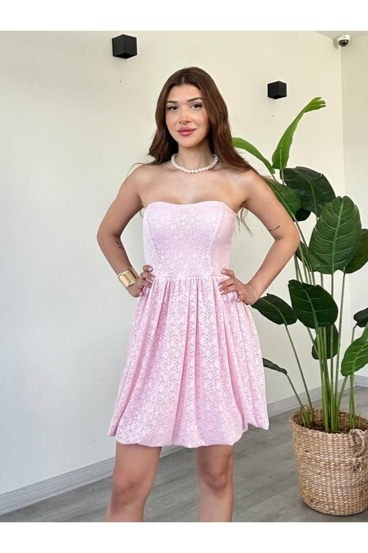 cuteliay butik Straplez Dantel Mini Elbise