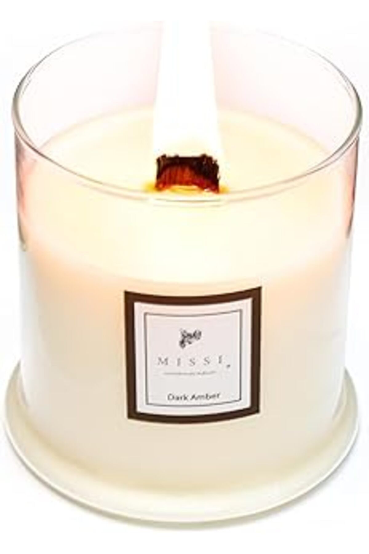 NETWORK ART Büyük Üfleme Cam Ahşap Fitilli Dark Amber Vegan Mum(380 Gr)