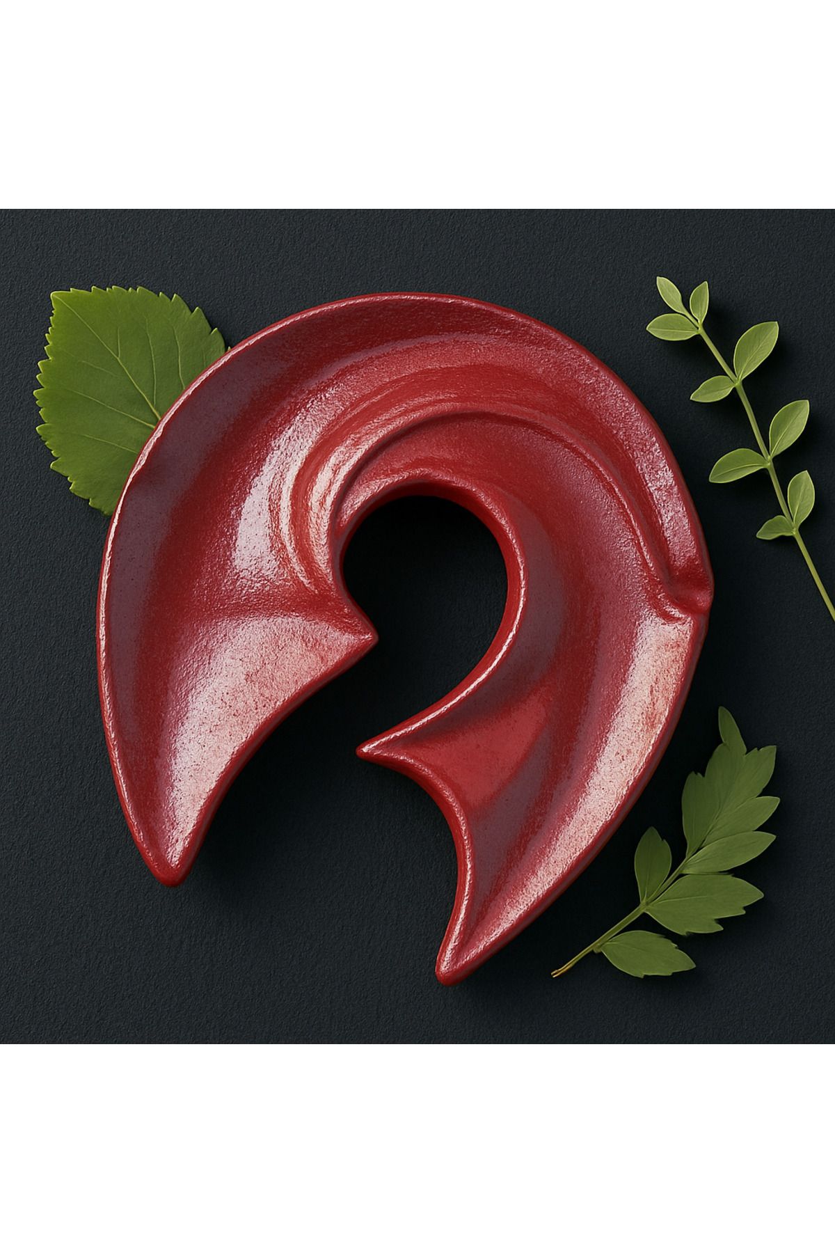 EvrenyeHome El Yapımı Alüminyum Döküm Dekoratif Çerezlik & Takı Tabağı–Casted Soul Series Crimson Crescent Tray