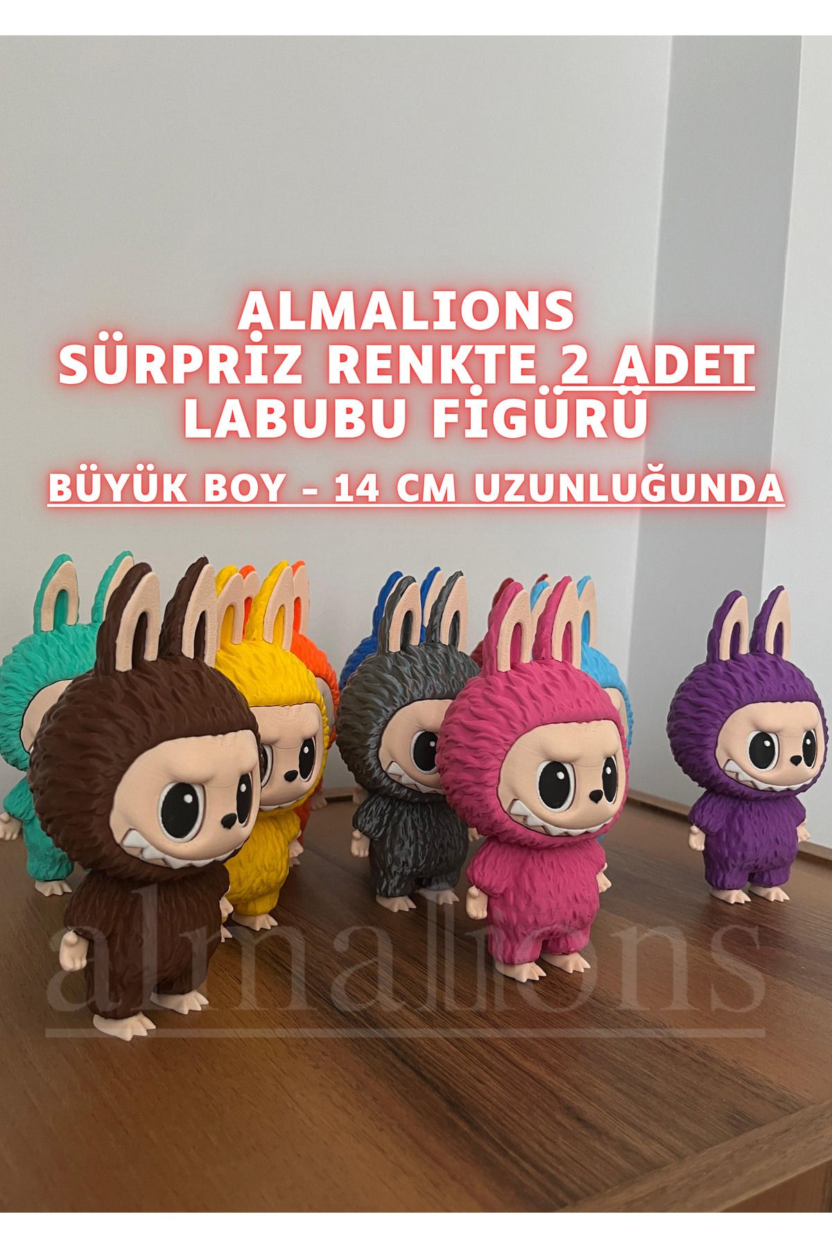 almalions 14 CM Büyük Boy Sürpriz Renk Labubu Figürü - Plastik Figür - 2 Adet
