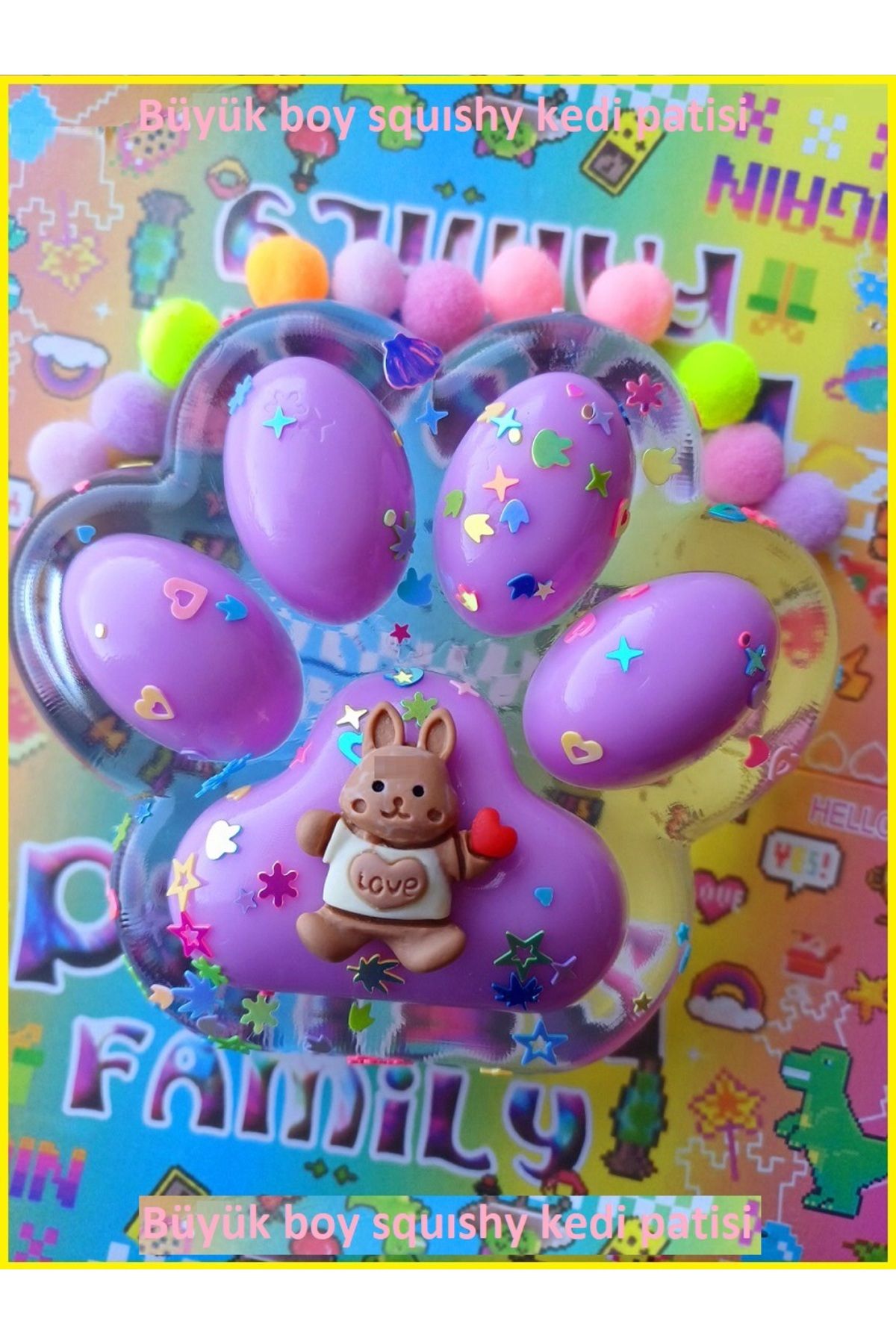 OYUNCAKSAHİLİ Fufu Squishy Kedi Patisi Büyük Boy Rengarenk Sukuşi Oyuncak Pati Esnek Skuşi Lila Purple