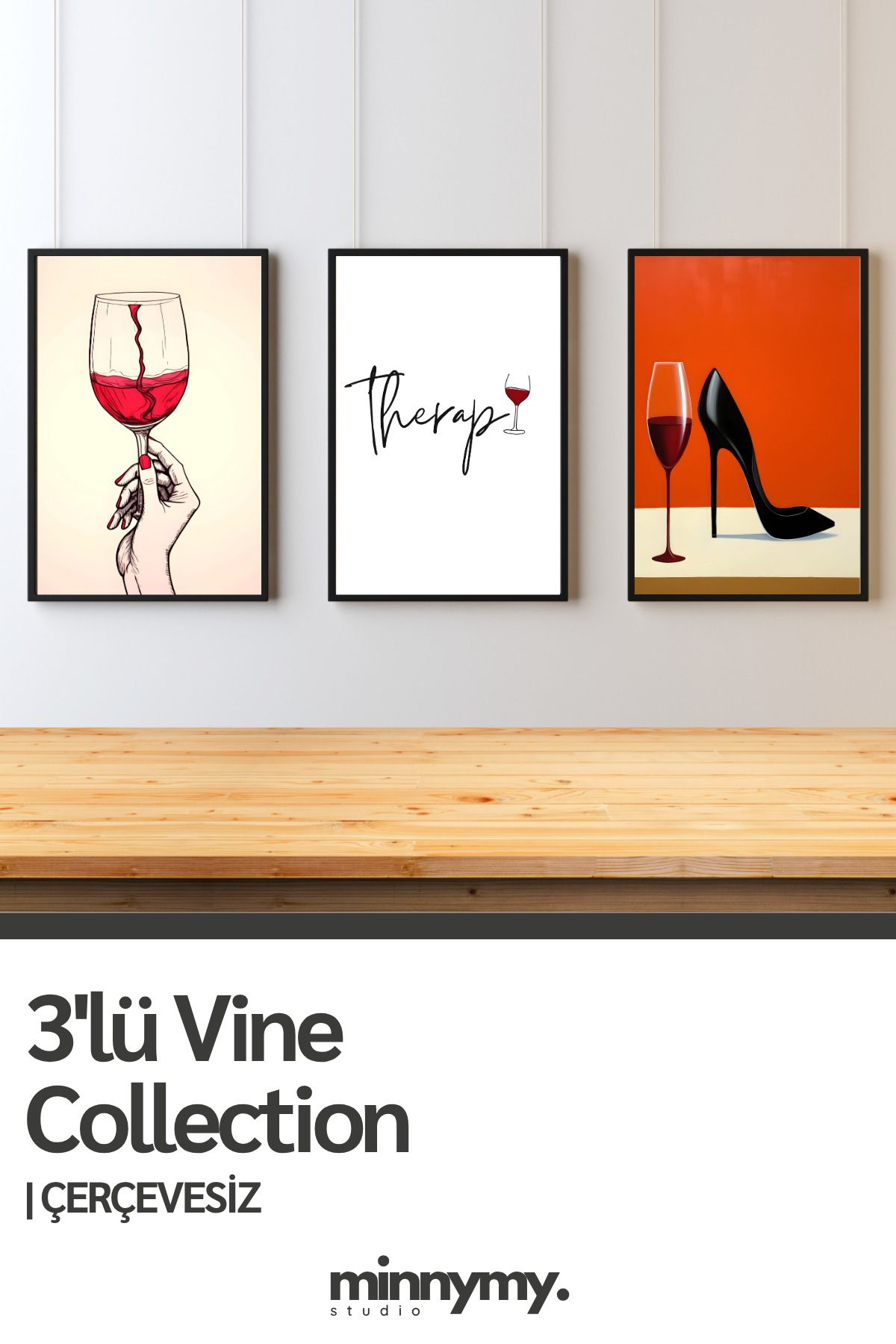 Minnymy 3'lü Vine Collection Duvar Posteri - Çerçevesiz Poster, Mutfak, Salon, Yatak Odası Duvar Dekoru