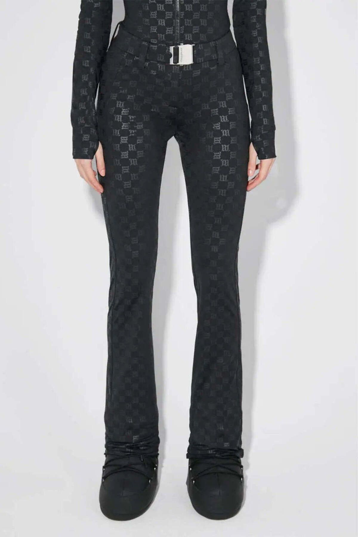 American Rag Cie Esnek Lycra Monogram Kayak Pantolonu - Flare Paça ve Metal Logo Detayı