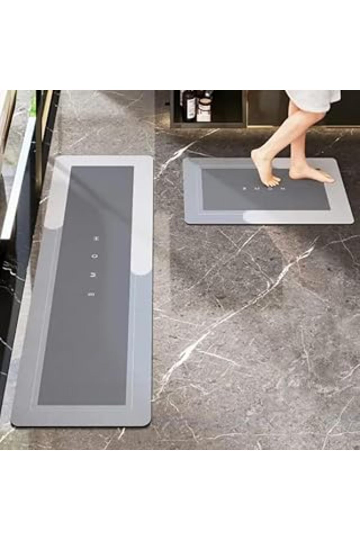 Qedii Noksi Banyo Paspası-Kaymaz Tabanlı-Süper Emici Banyo Paspası-Abdest Paspası-Uzun Gri (Nks129)