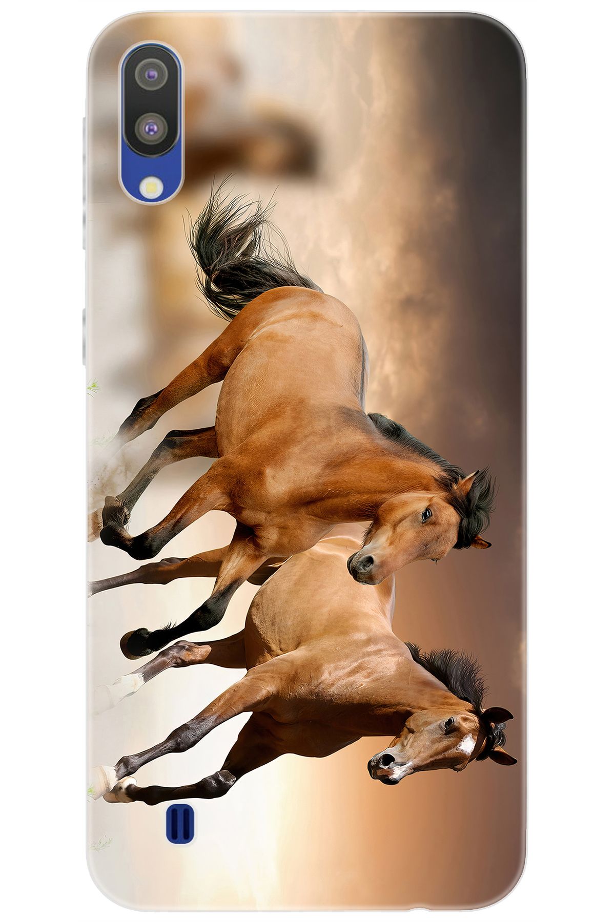 Ceppare Samsung Galaxy M10 (SM-M105F) Uyumlu Kılıf Desen Baskılı Silikon Kahve Atlar STK:176 CP-Sup9aHI