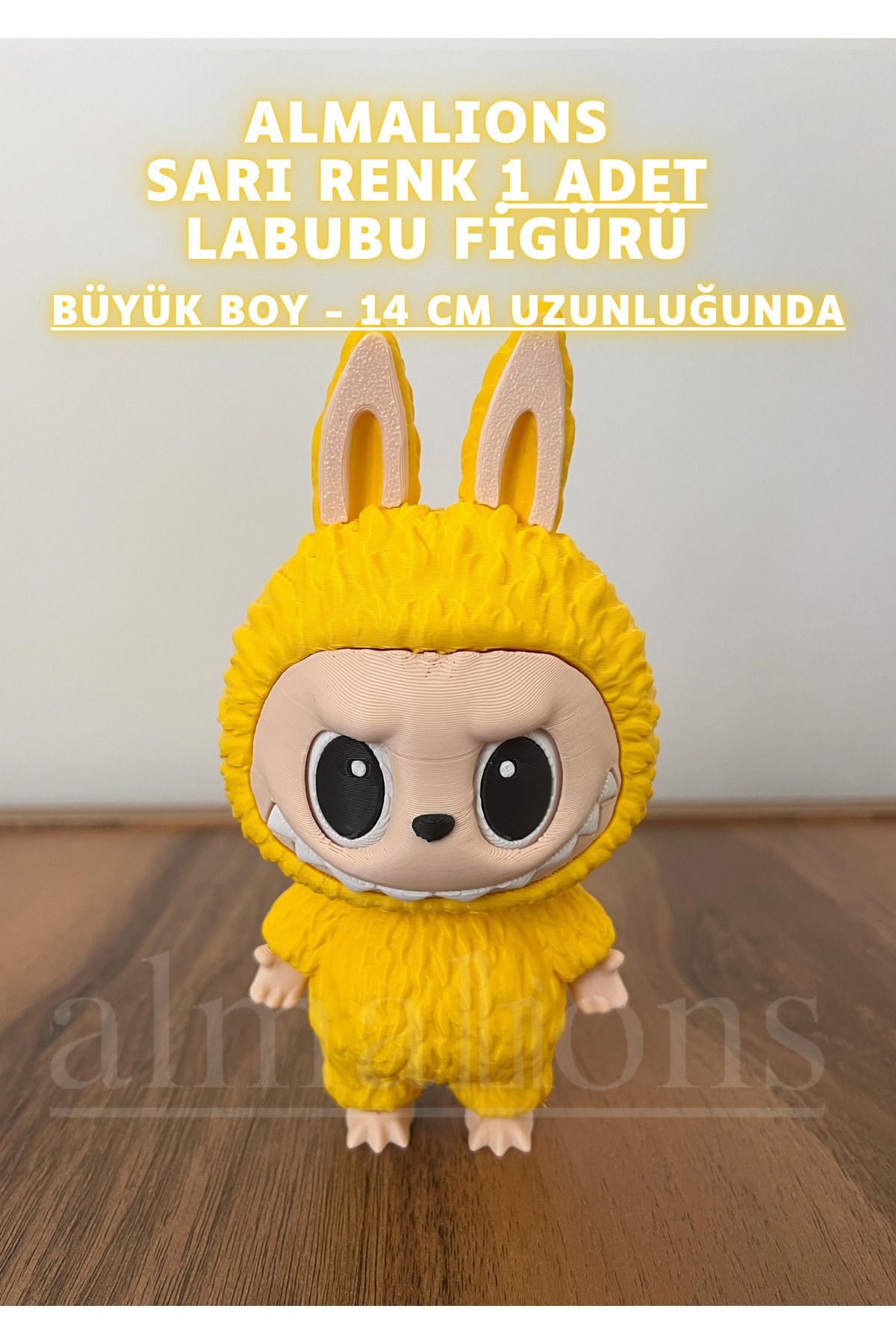 almalions 14 CM Büyük Boy Sarı Renk Labubu Figürü - Plastik Figür - 1 Adet