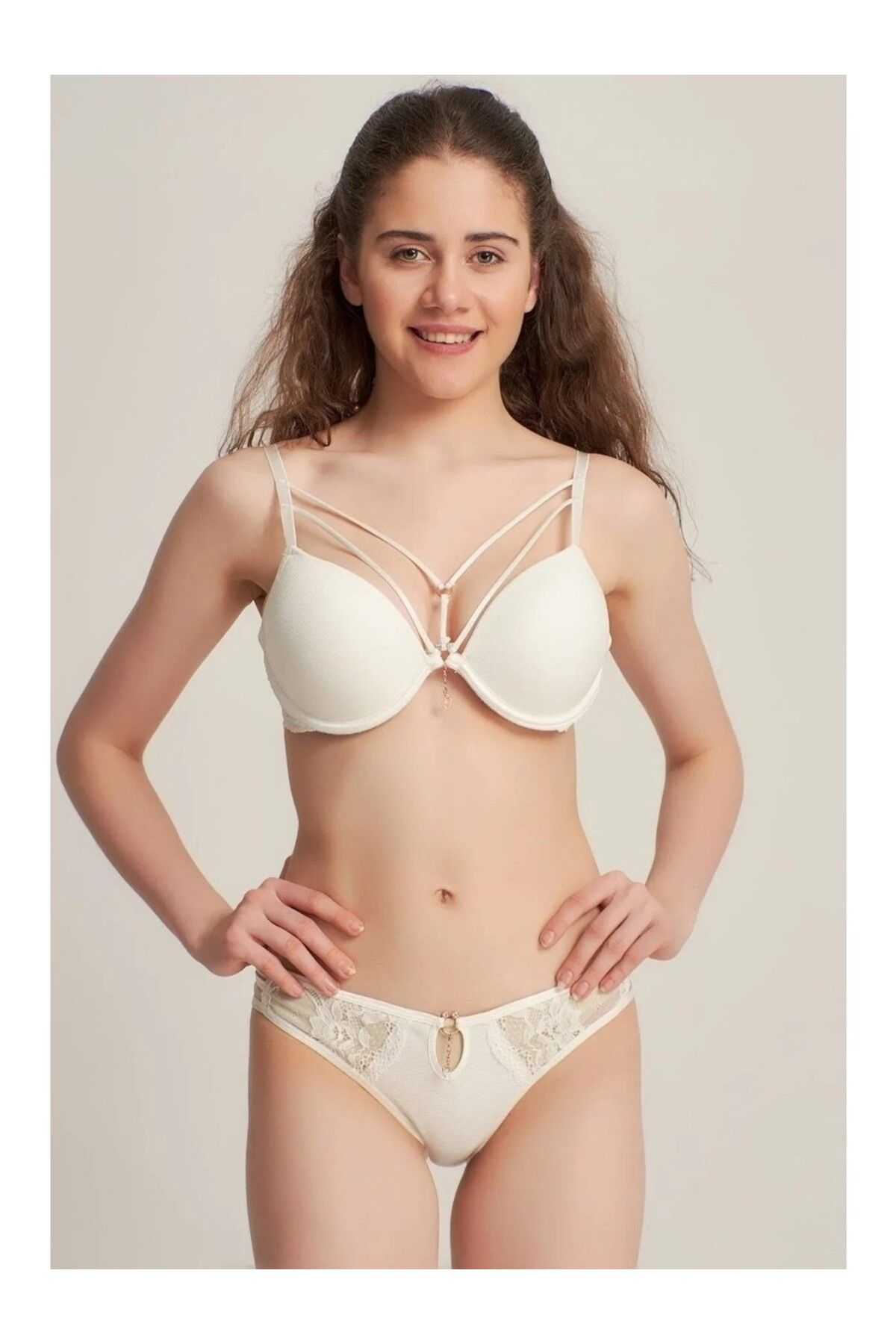 4GEN Le Jardin 5020 Silikonlu Taşlı Simli Sütyen Takım