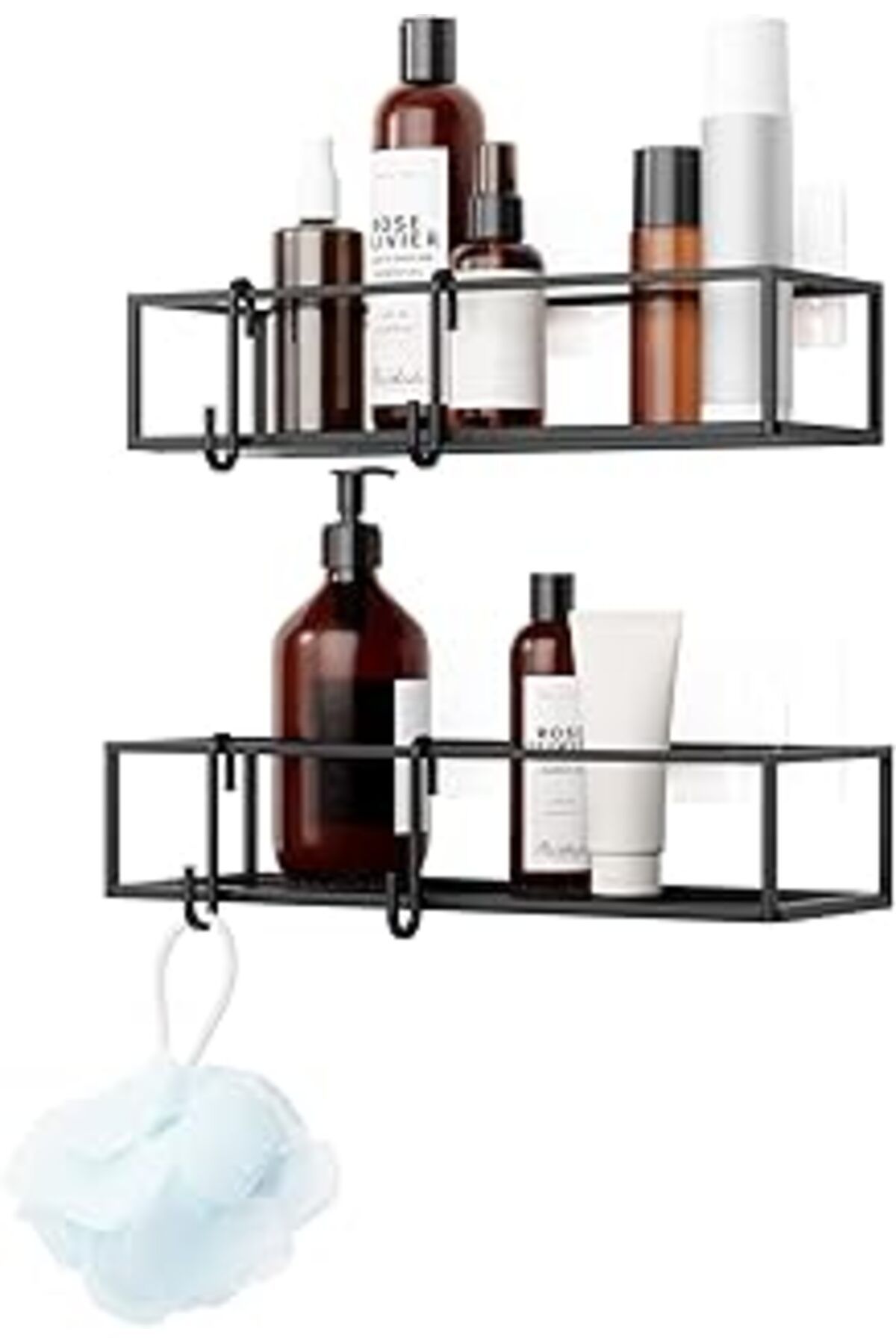 Mu Art Ahşap Umbra Cubiko Duş Rafı, Duş Rafı, Delmeden Kancalı, Siyah, 2'Li Set, 2