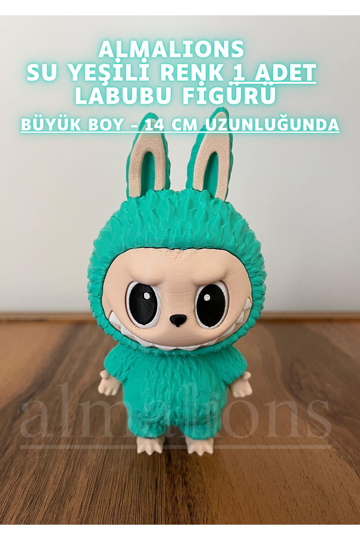 almalions 14 CM Büyük Boy Su Yeşili Renk Labubu Figürü - Plastik Figür - 1 Adet