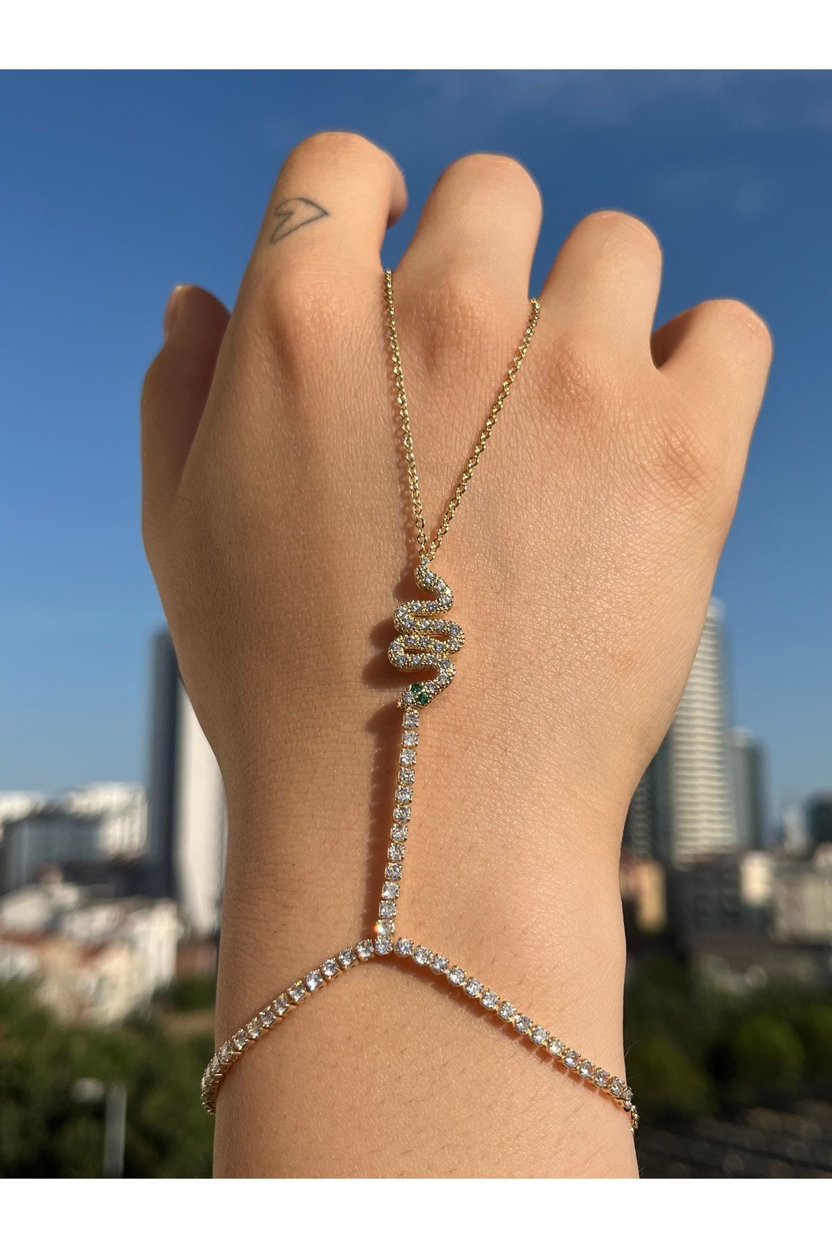 B&E SHİNE JEWERLY Kararmaz Çelik Zirkon Taş Yılan Detay Şahmeran