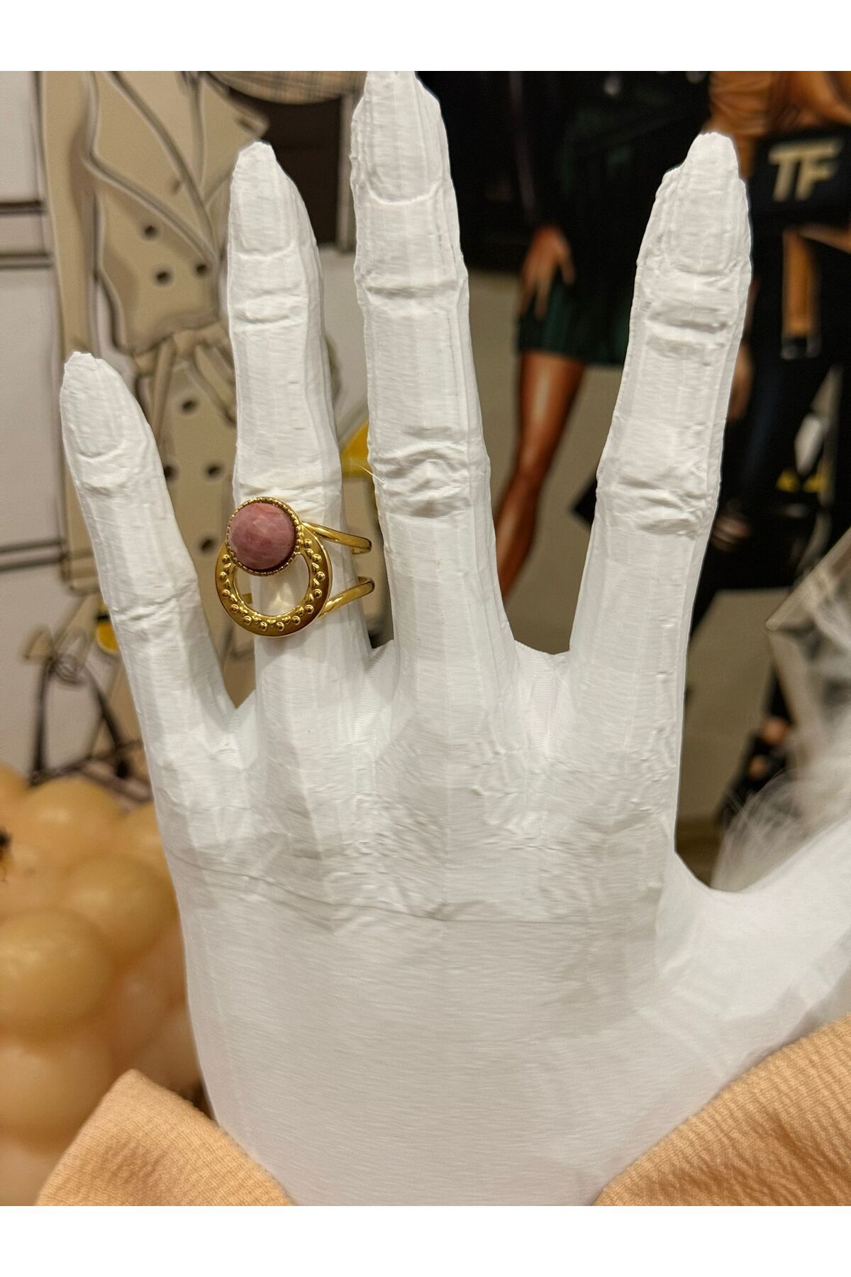 MODA TT Geometrik desenli Gold yüzük