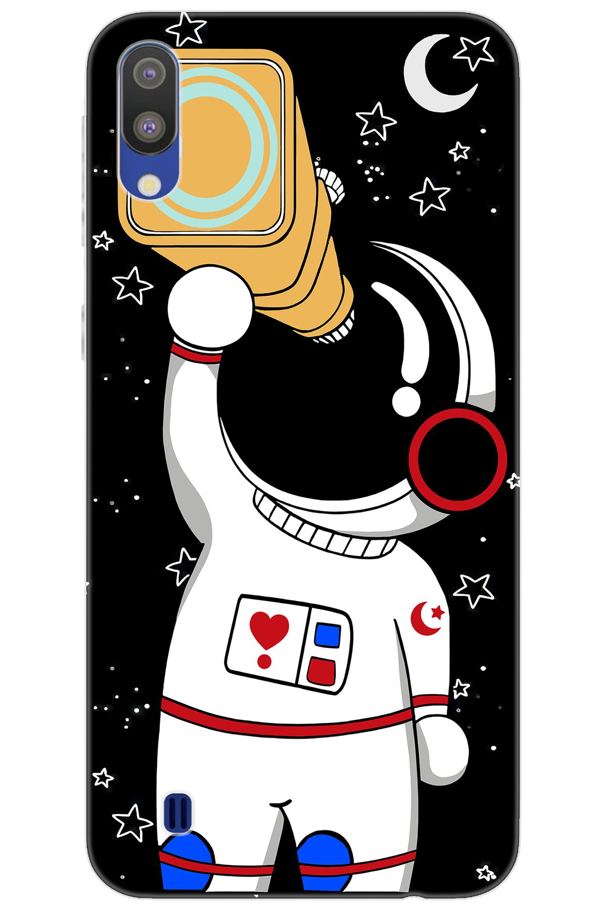 Ceppare Samsung Galaxy M10 (SM-M105F) Uyumlu Kılıf Desen Silikon Sevimli Astronot Serisi STK:100 CP-y4ALQrM