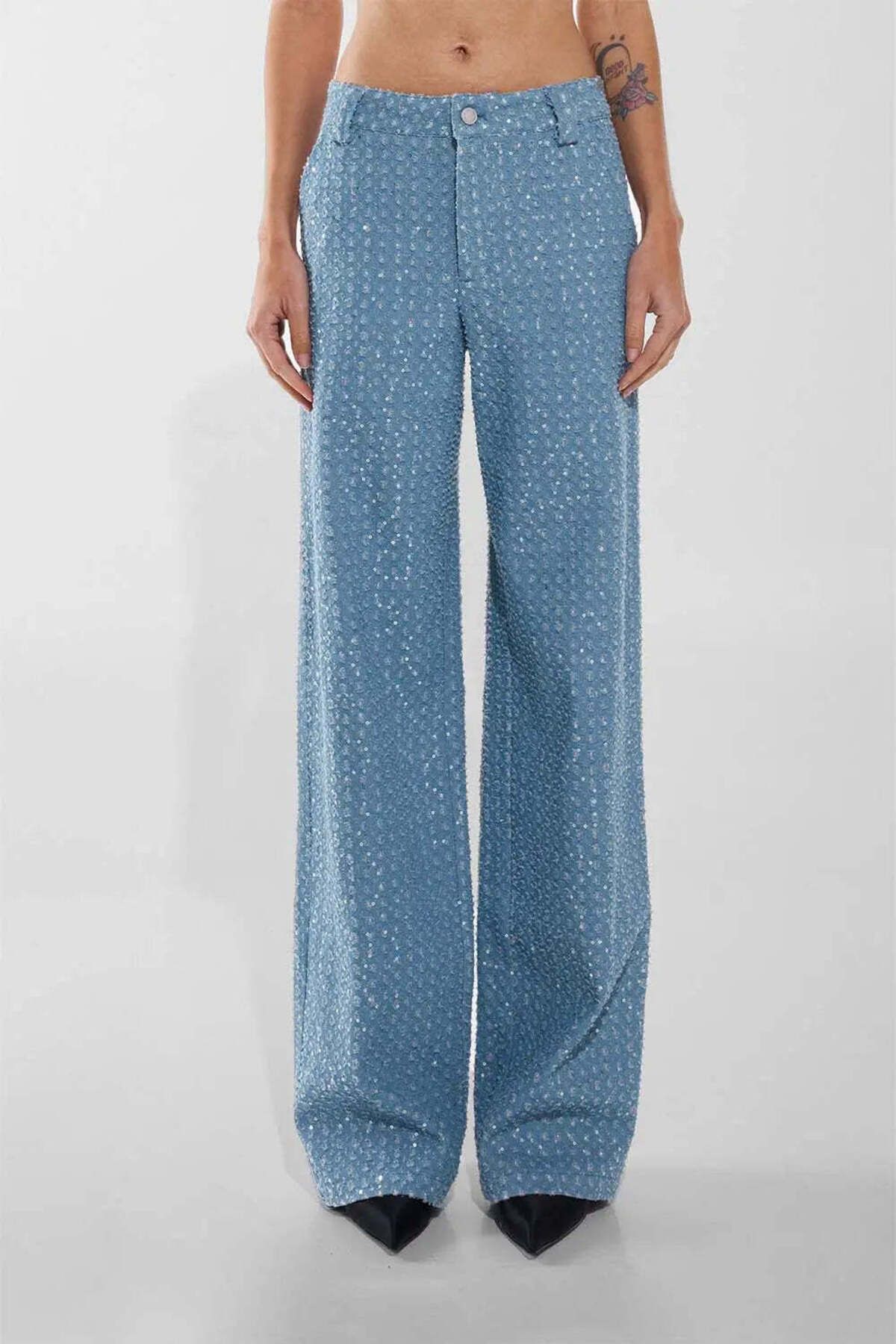 American Rag Cie Valentino Mavi Rahat Denim Pantolon - Payetli Tasarım ile Şıklığı Yakalayın