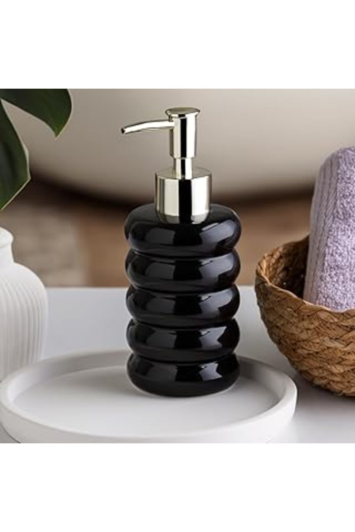 Mu Art Ahşap 3204 Seramik Sıvı Sabunluk - Tezgah Üstü Banyo Mutfak Lavabo Sabunluğu - 275 Cc Siyah