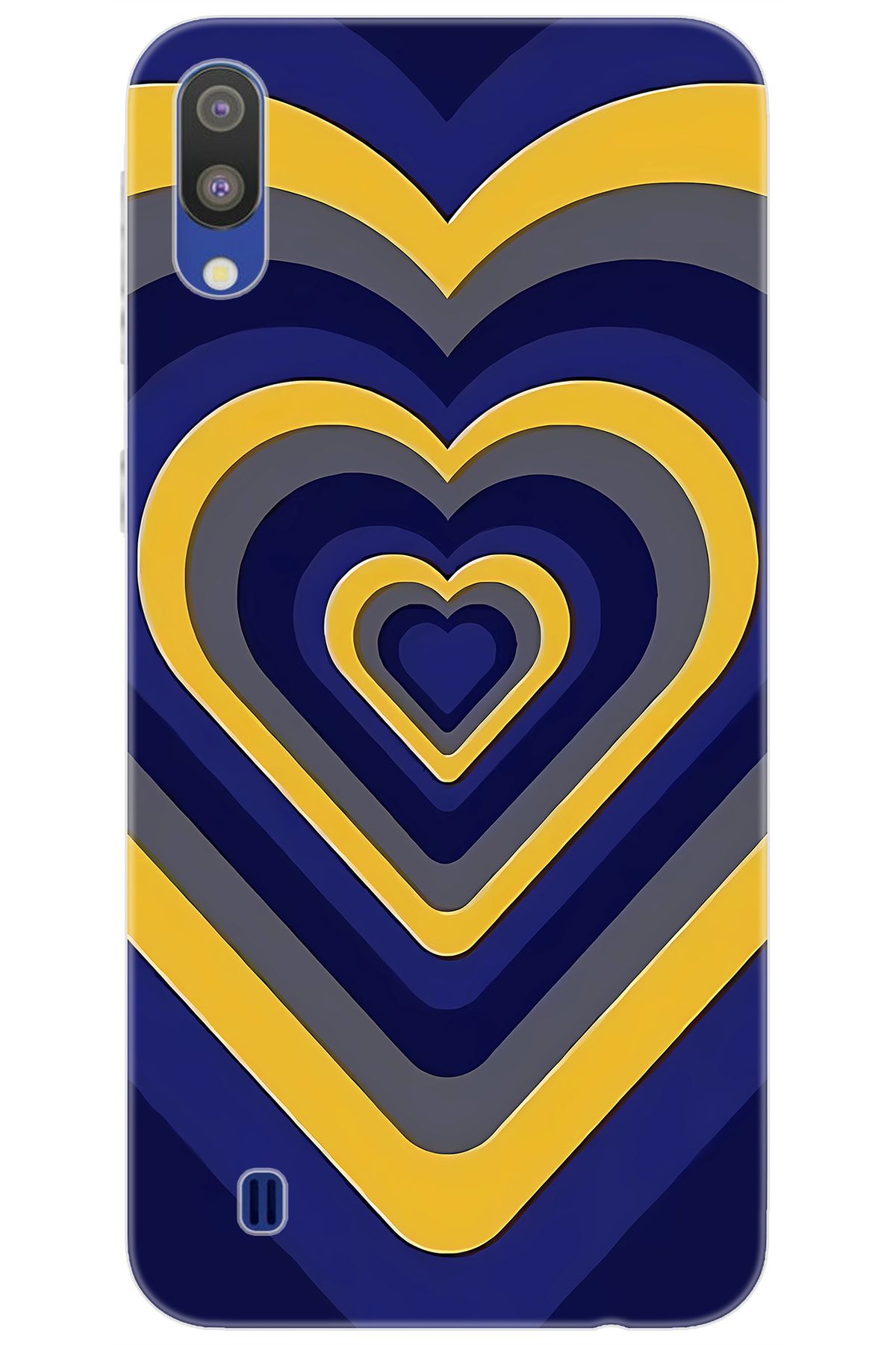 Ceppare Samsung Galaxy M10 (SM-M105F) Uyumlu Kılıf Desenli Silikon Sarı Lacivert Kalp STK:1003 CP-2QW3sKr