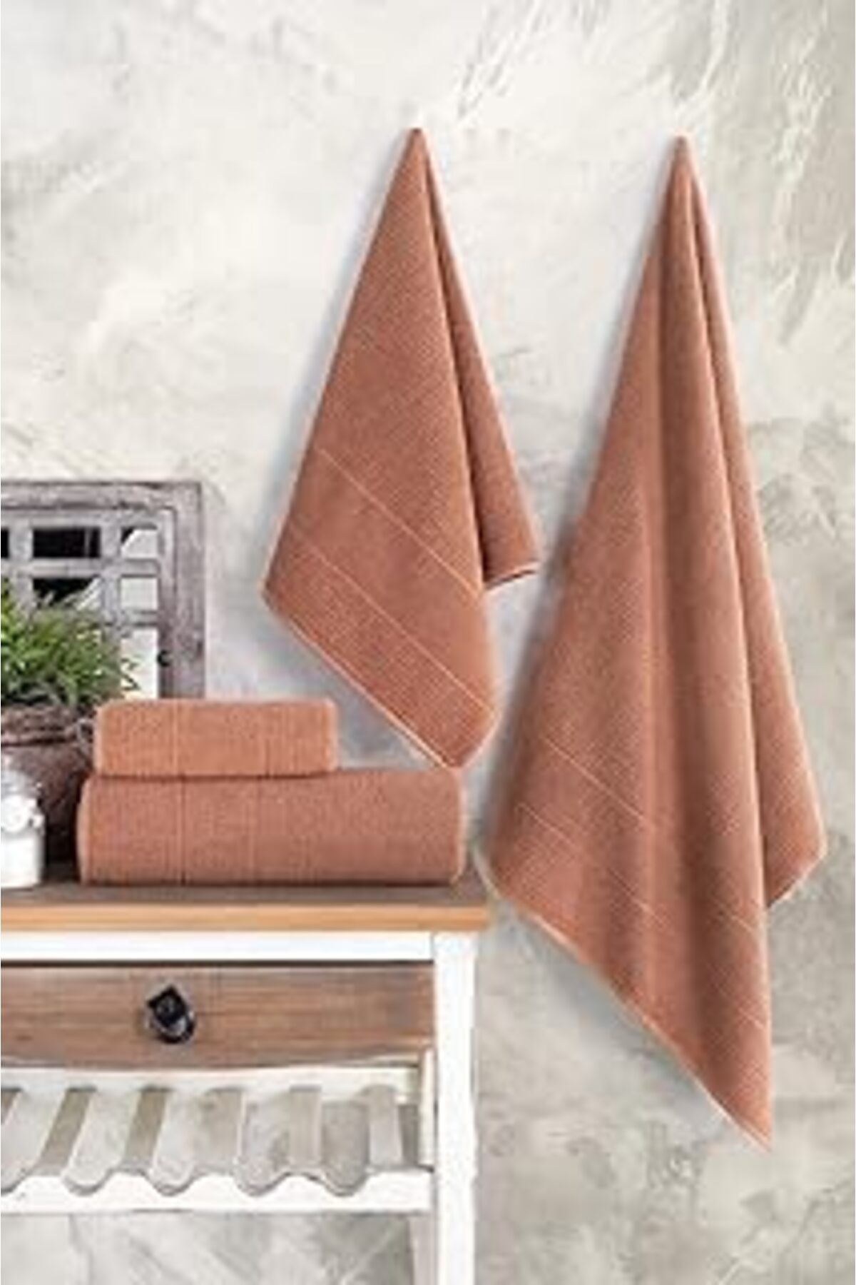 Qedii Royality | 50X90-70X140 Cm 4'Lü Banyo Havlu Seti,%100 Pamuklu Havlu Takımı Kiremit