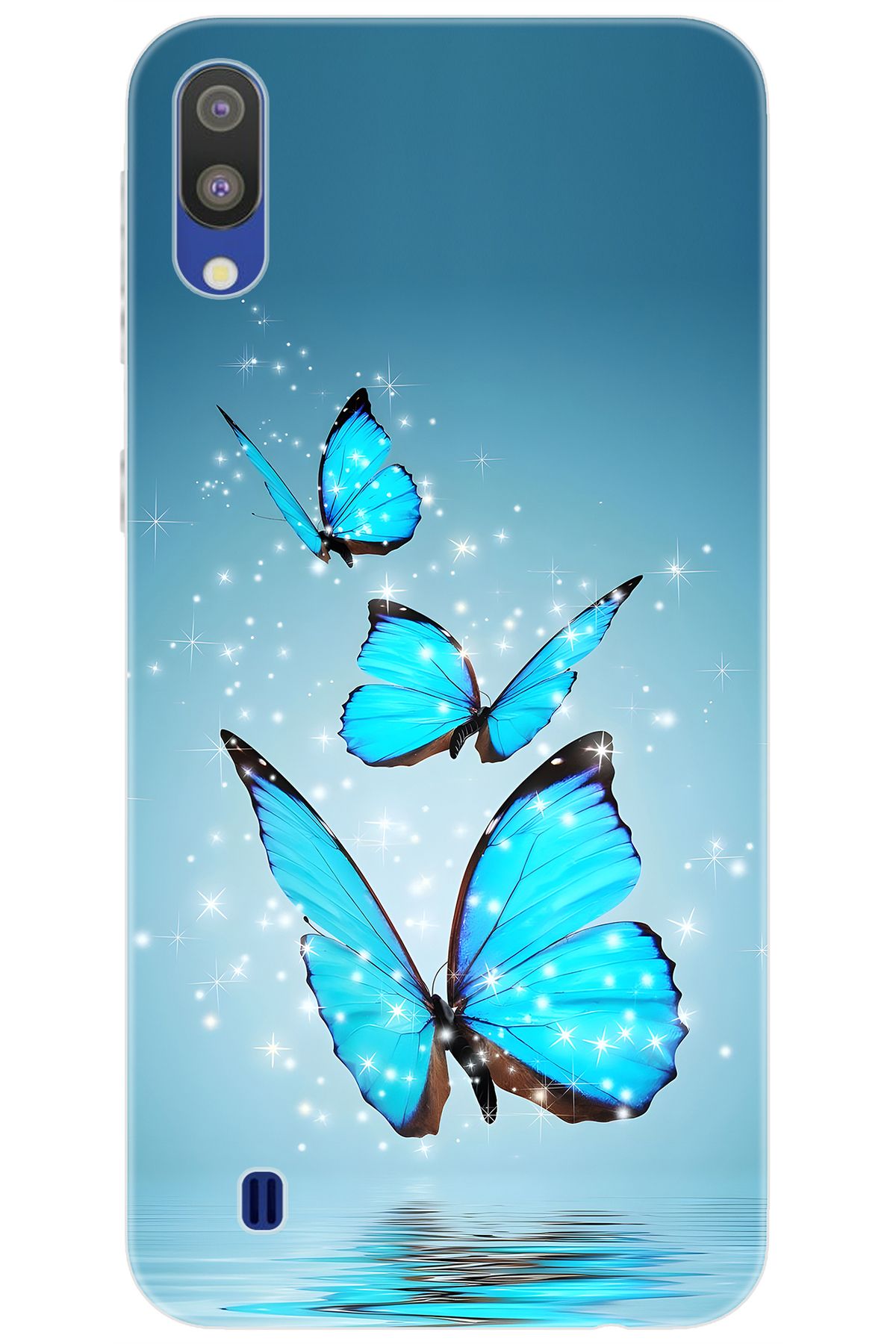 Ceppare Samsung Galaxy M10 (SM-M105F) Uyumlu Kılıf Desen Baskılı Silikon Mavi Kelebek STK:710 CP-29xhElk