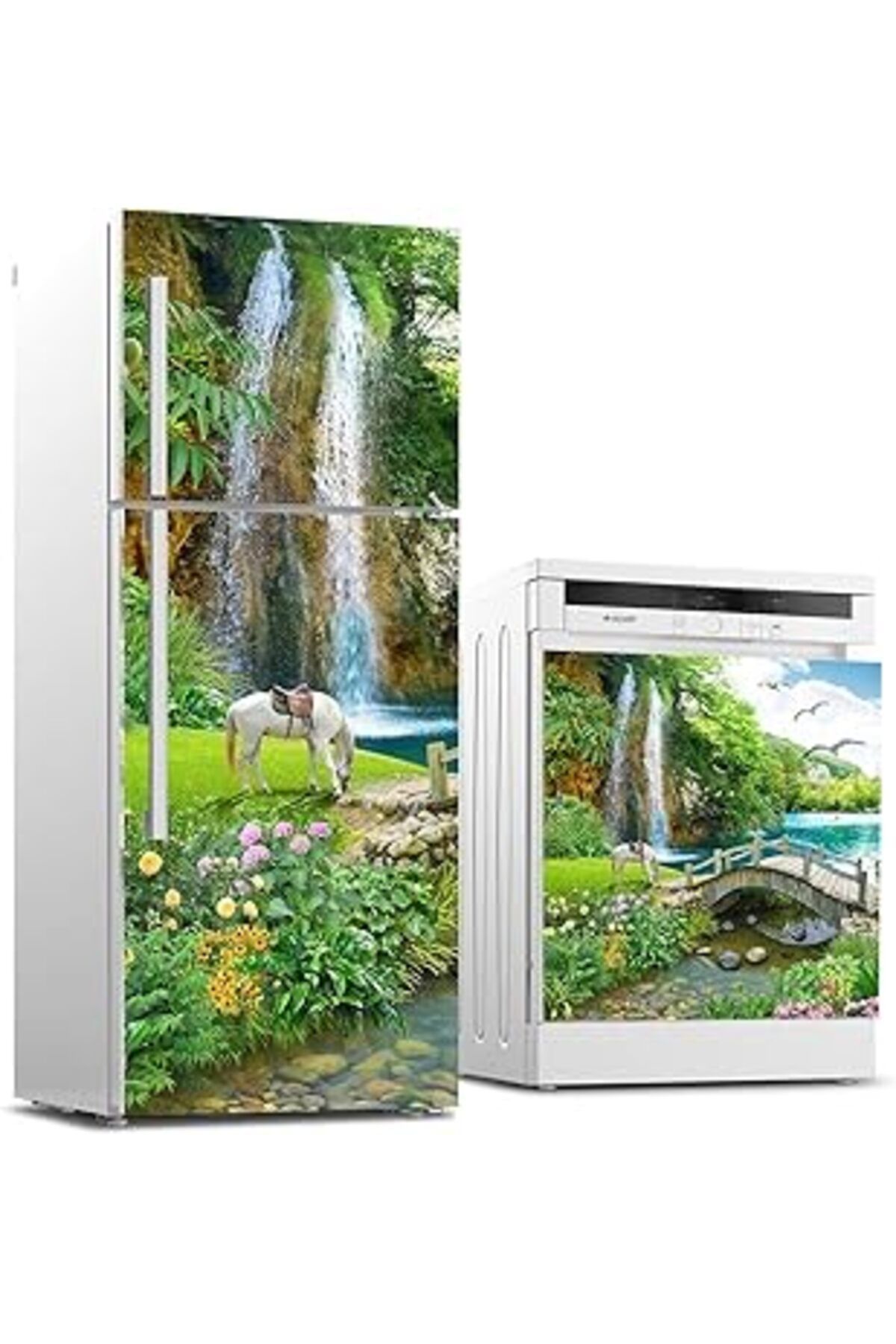 NETWORK ART Buzdolabı Ve Bulaşık Makinası Beyaz Eşya Sticker Kaplama Şelale At