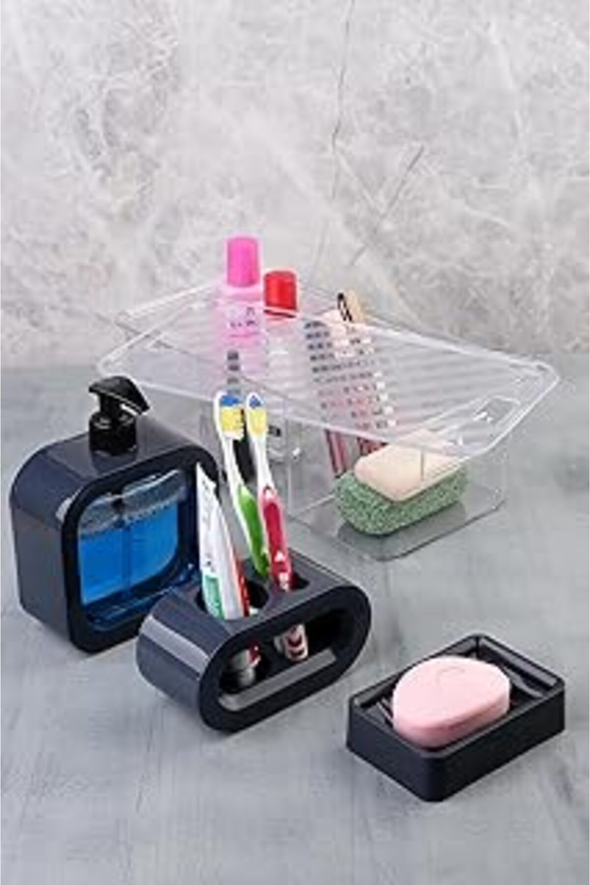 ASİTAN Modern Tasarım 4 Parça Banyo Aksesuar Seti Modern Hafif Lüks Yıkama Kabı Banyo Aksesuarları Banyo S