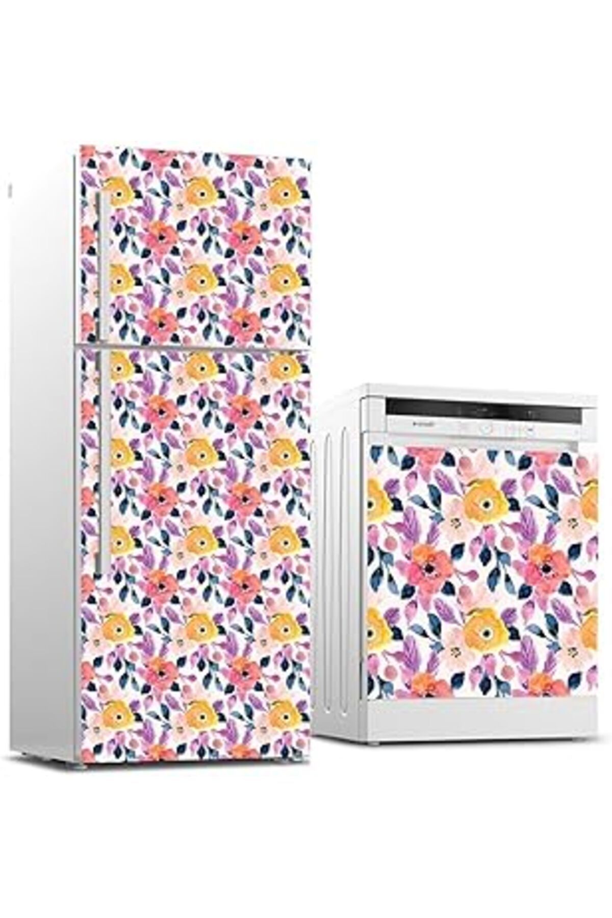 NETWORK ART Buzdolabı Ve Bulaşık Makinası Beyaz Eşya Sticker Kaplama Çiçekler Boyama