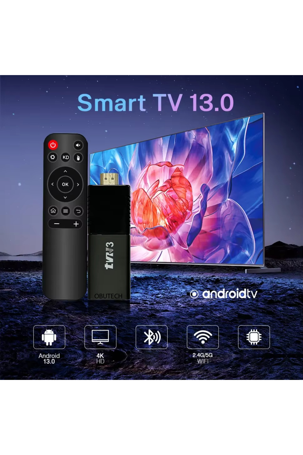 ObuTech-Tvr3 Android TV Stick - 3. جيل، 4K Ultra HD، تجربة التلفزيون الذكي التوصيل والتشغيل! 4
