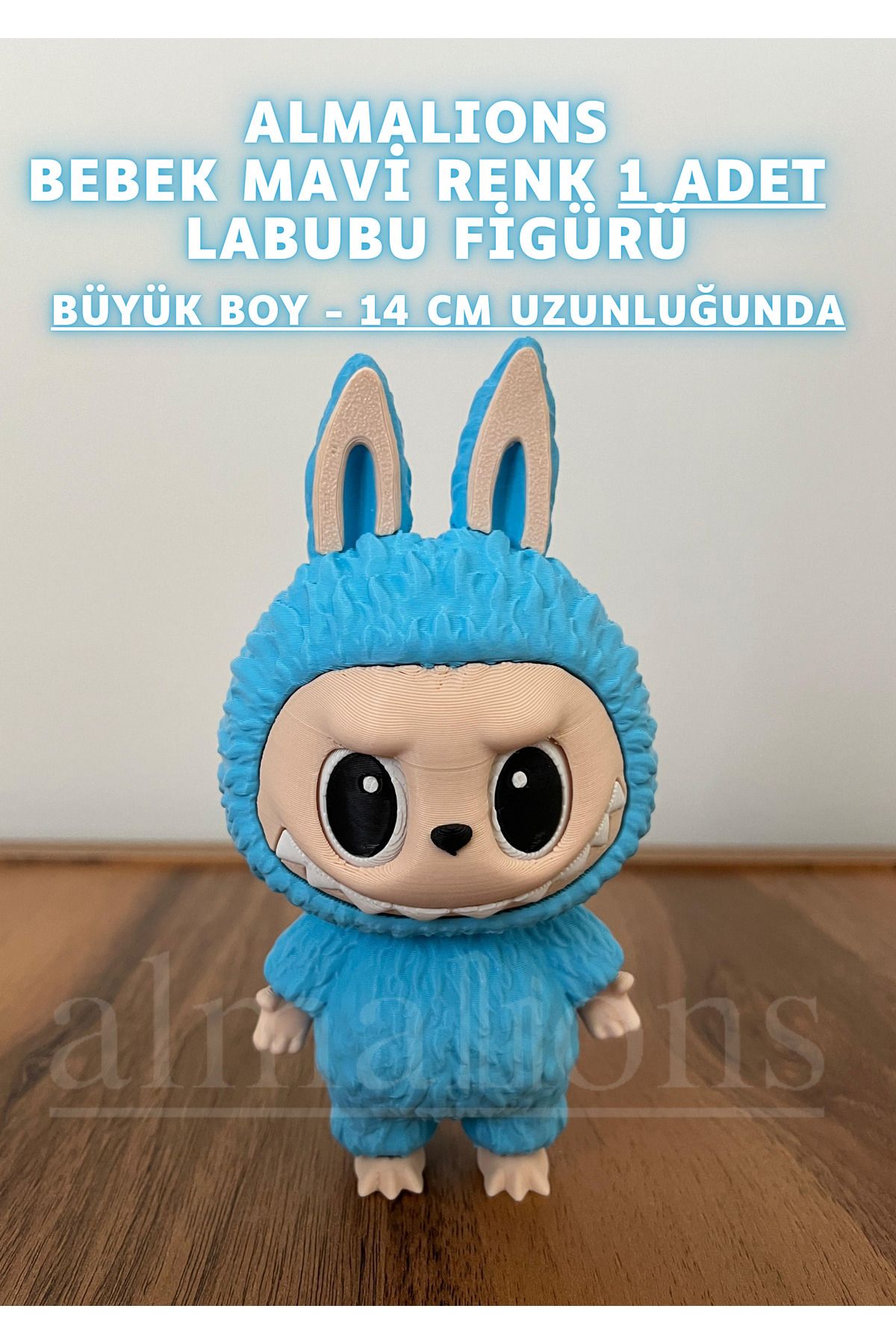 almalions 14 CM Büyük Boy Bebek Mavi Renk Labubu Figürü - Plastik Figür - 1 Adet