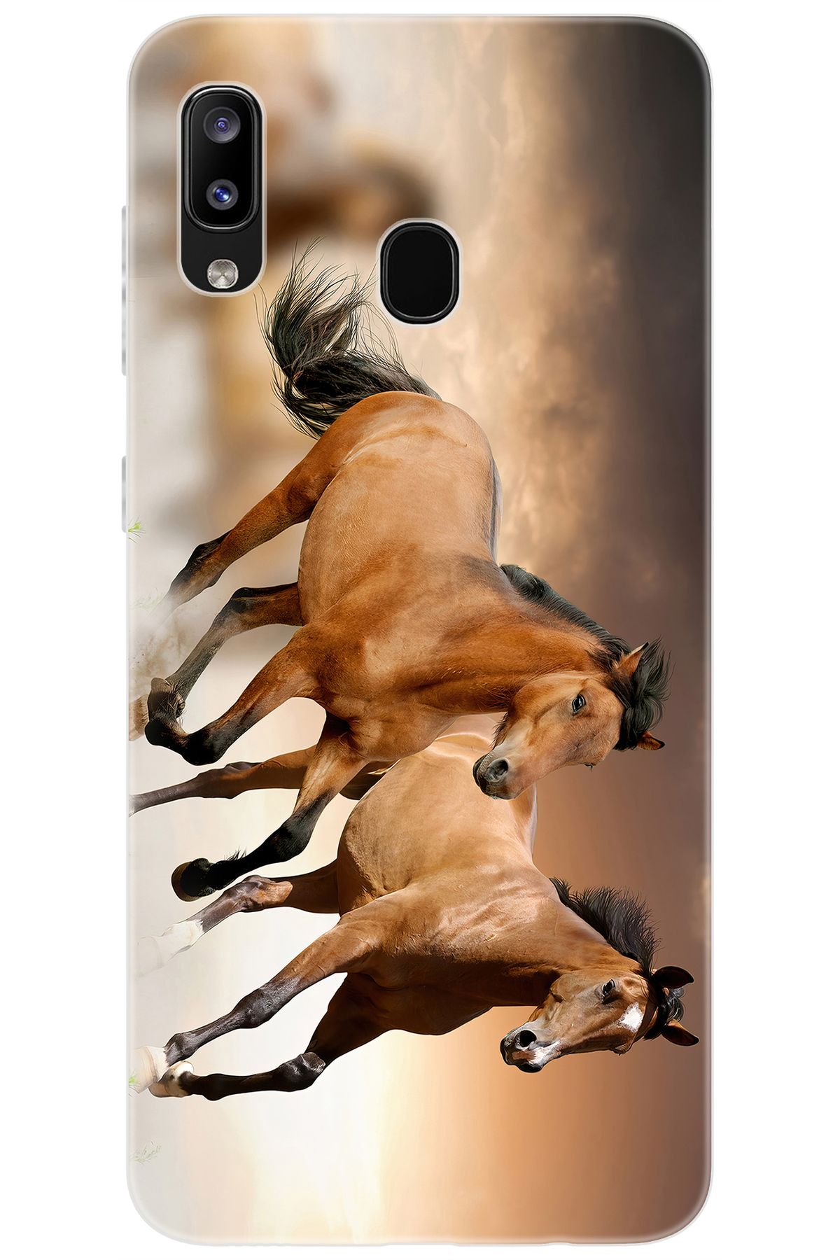 Ceppare Samsung Galaxy M10S (SM-M107F) Uyumlu Kılıf Desen Baskılı Silikon Kahve Atlar STK:176 CP-1xovOY0