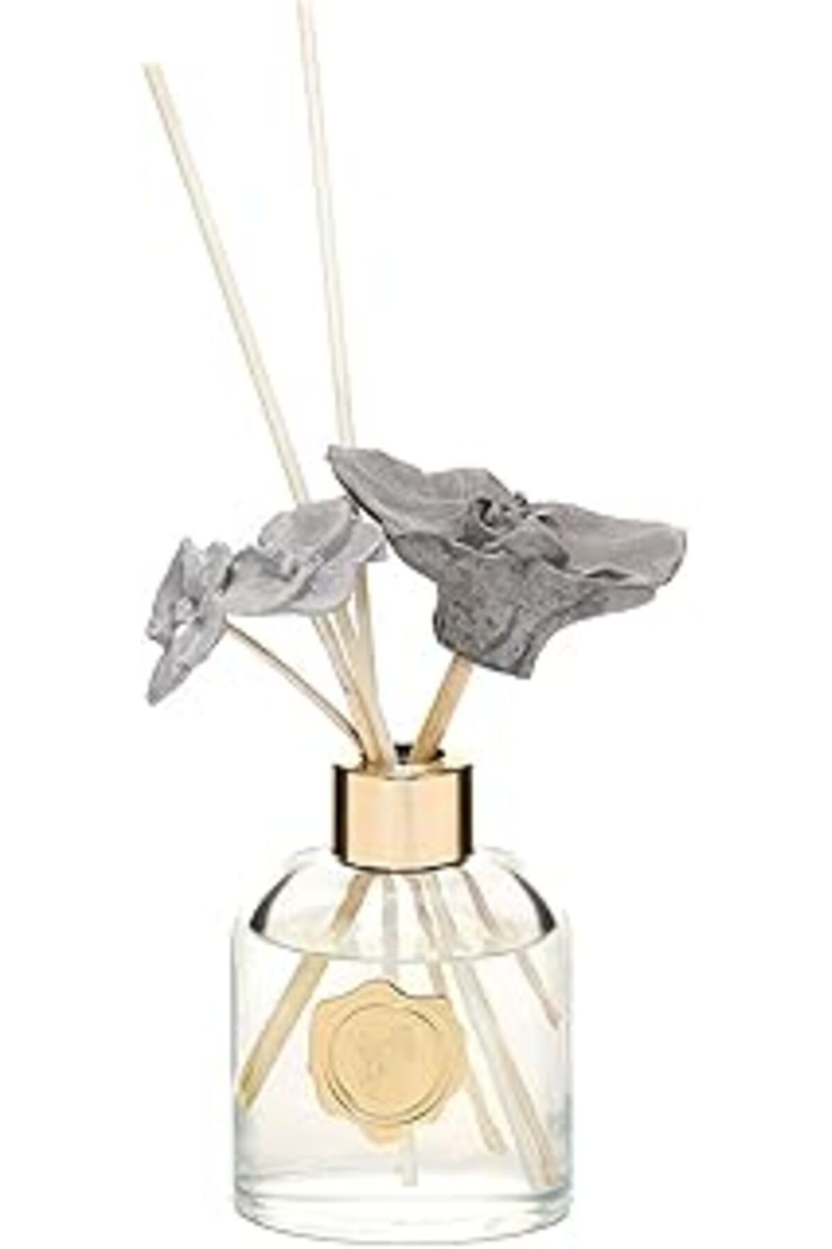 Mu Art Ahşap Missi 130 ml Elips Cam Şişe Seramik Çiçek Taşlı Çubuklu Black Orchid Kokusu