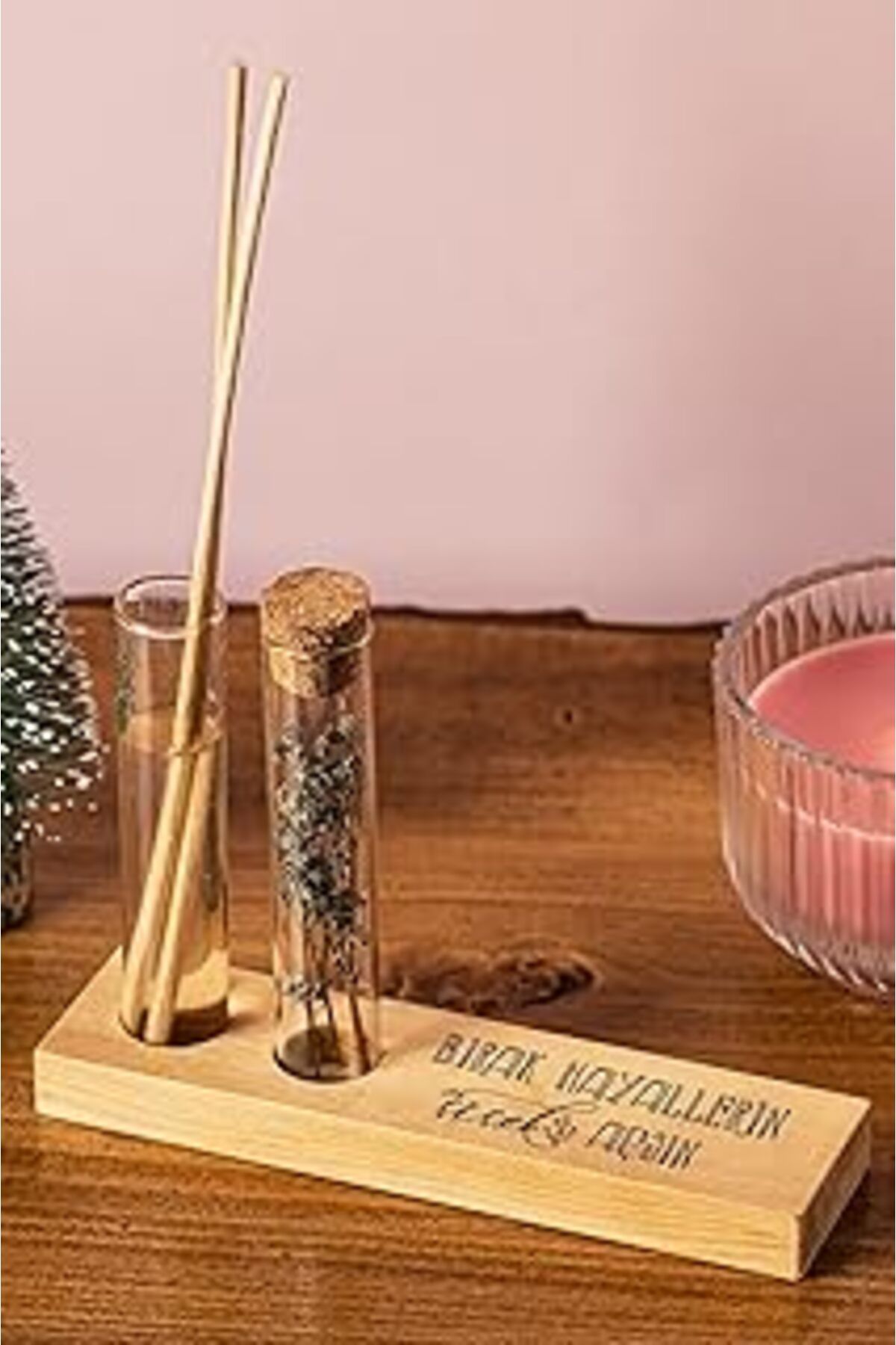NETWORK ART Hediyesepeti Hayellerin Çiçek Açsın Mottolu Dekoratif Set - Bambu Oda Kokusu Şişesi