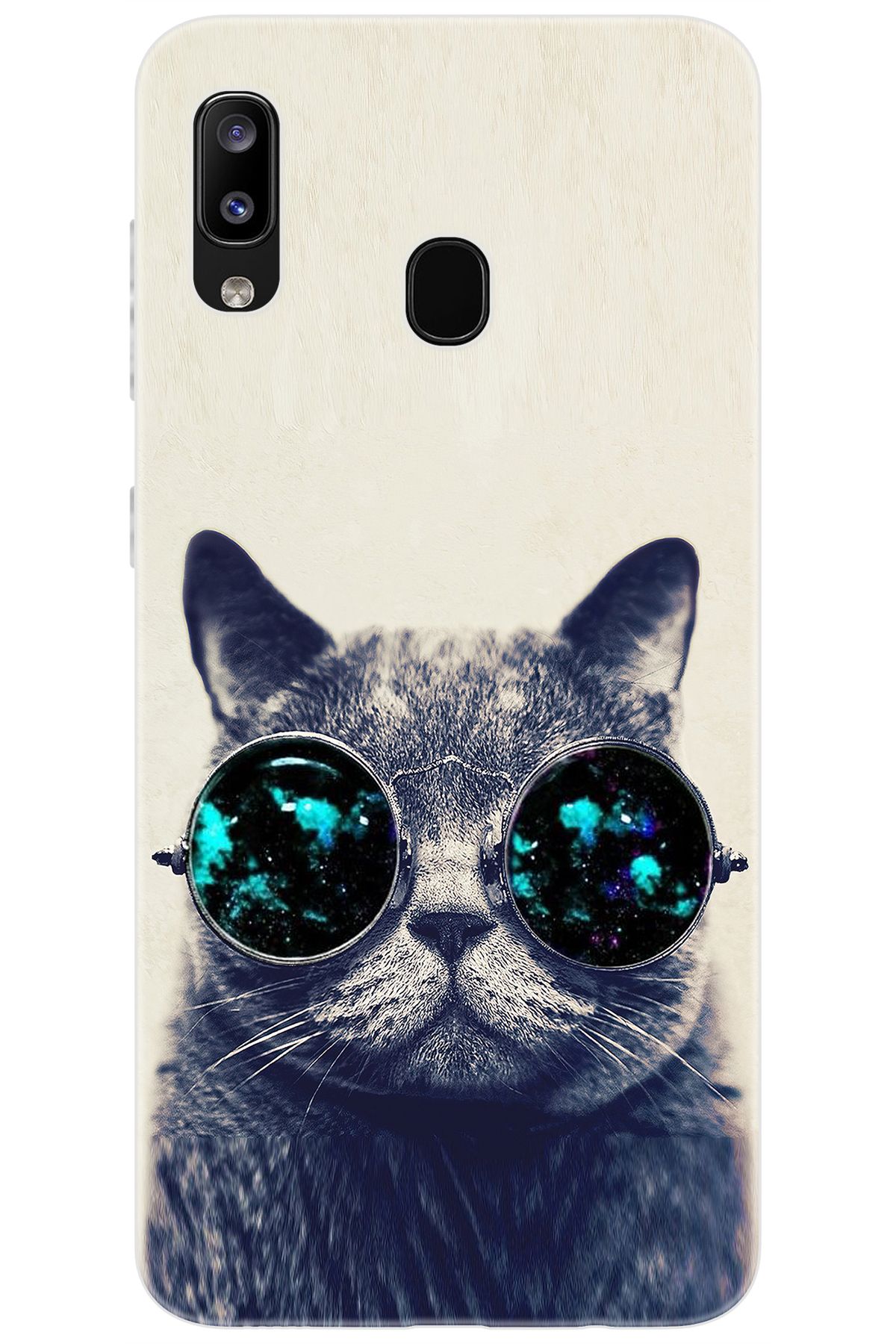Ceppare Samsung Galaxy M10S (SM-M107F) Uyumlu Kılıf Desen Baskılı Silikon Gözlüklü Kedi STK:236 CP-dZZ91Eh