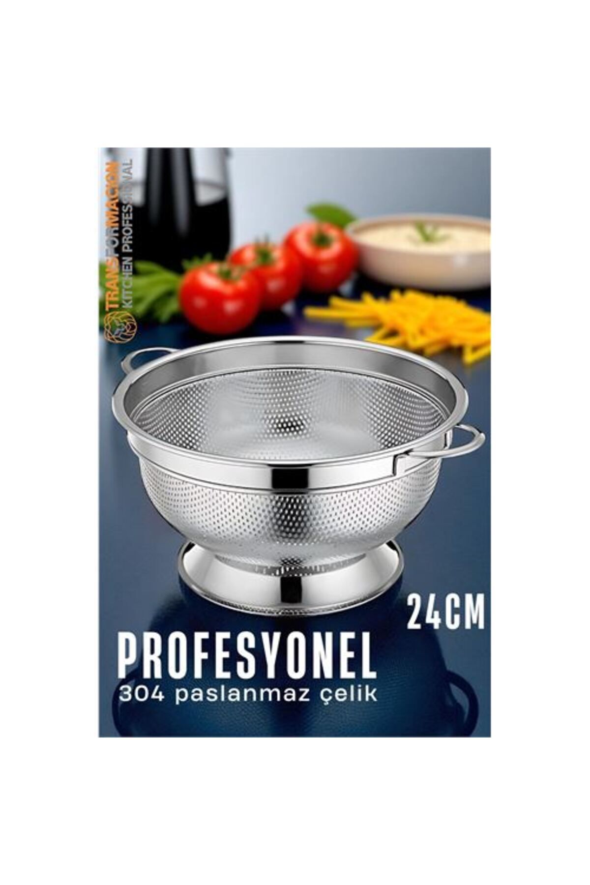 Toptan Bulurum Ayaklı Kevgir - 304 Paslanmaz Çelik Profesyonel Ayaklı Süzgeç 24 Cm