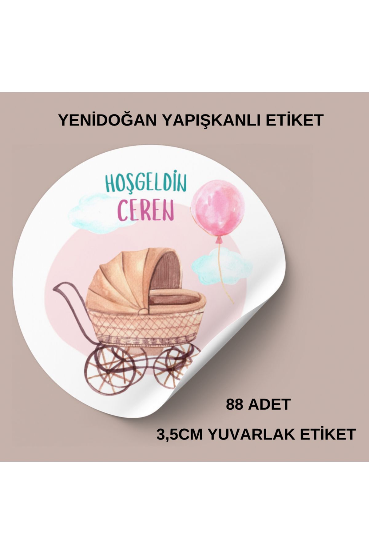 ARLetikettasarım Yenidoğan Yuvarlak Yapışkanlı Etiket 3,5 cm 88 Adet - Arletikettasarim