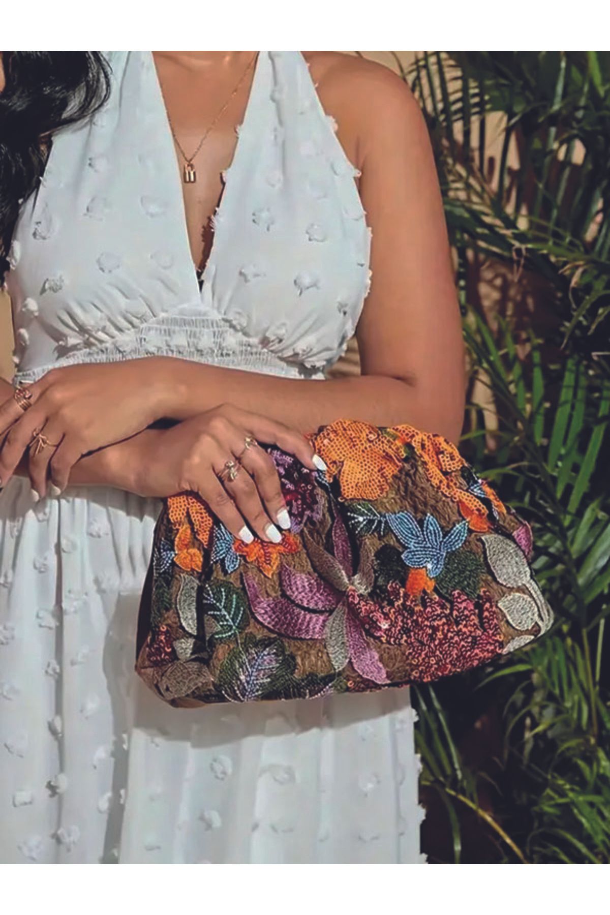 ÇANTA Çiçek Desenli Payetli Clutch Çanta, Parti, Düğün Portföy İşleme Çanta Akşam Çantası Kadın El Çantası