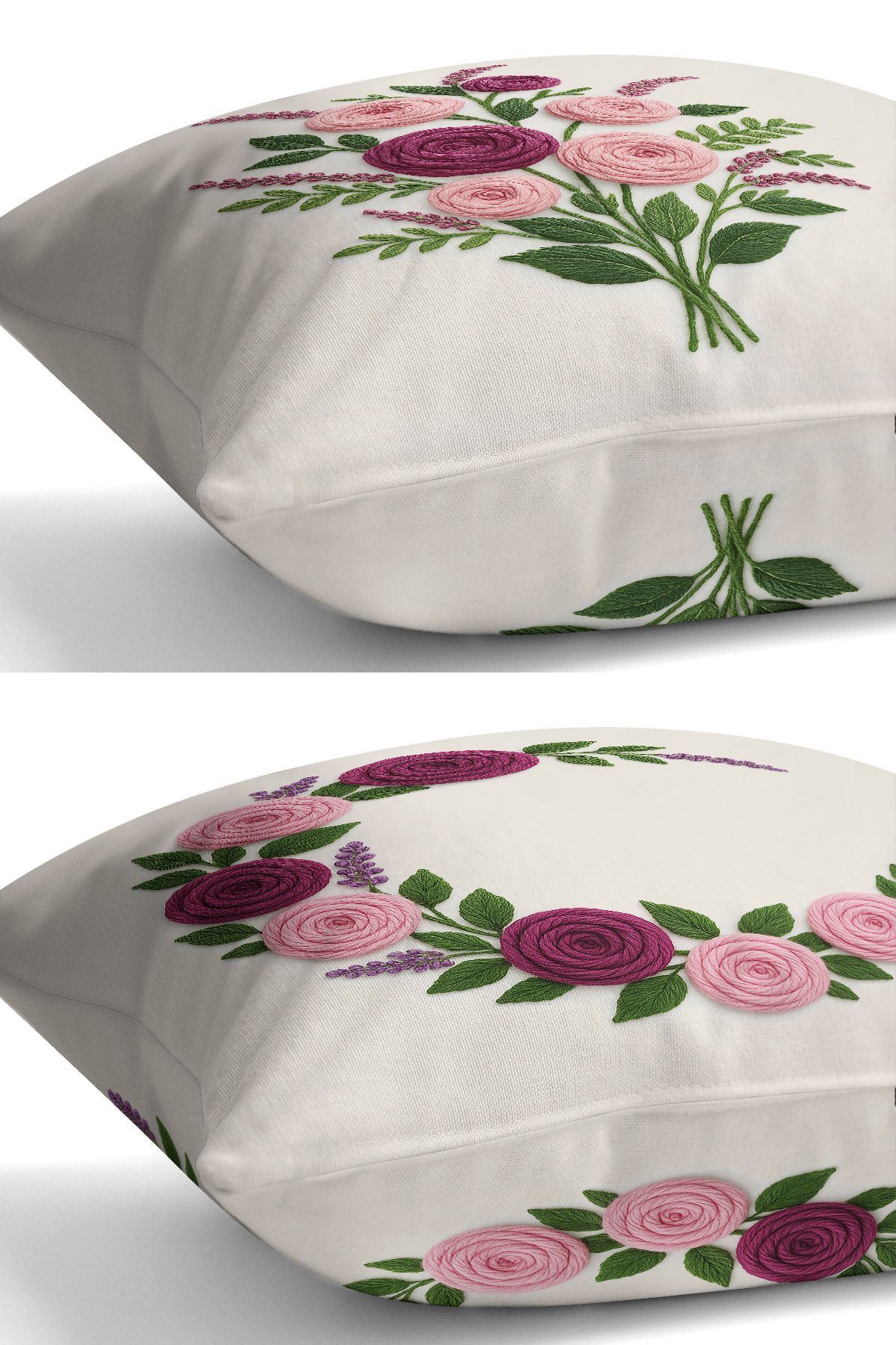 Bertille Home-Double Side Digital Printed Set of 4 Throw Pillow Covers (Punch/Punch Embroidery Pattern Look) 7