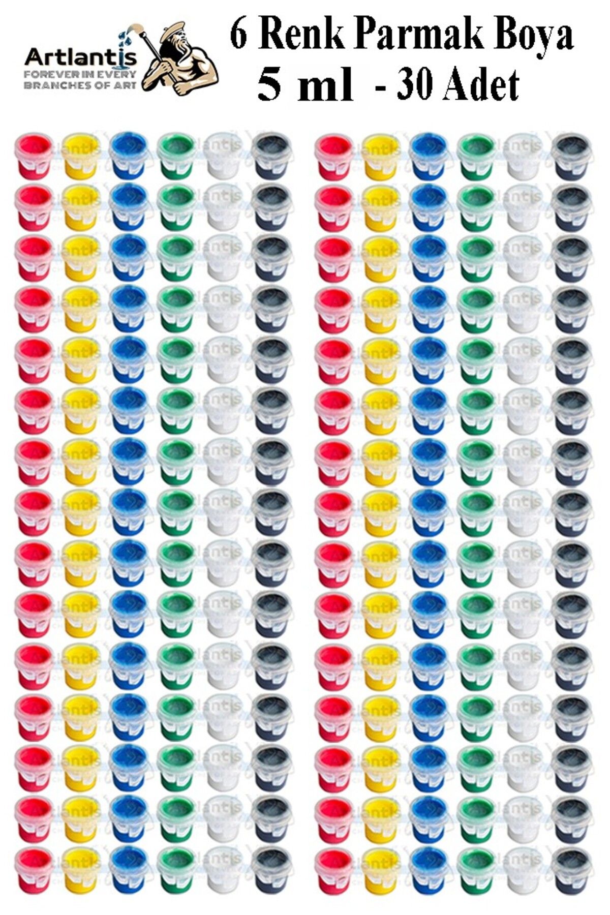 Artlantis Parmak Boya 5 ml 6 Renk 30 Paket Mini Küçük Parmak Boya Etkinlik Boyama Boyası Su Bazlı Resim Okul Ö