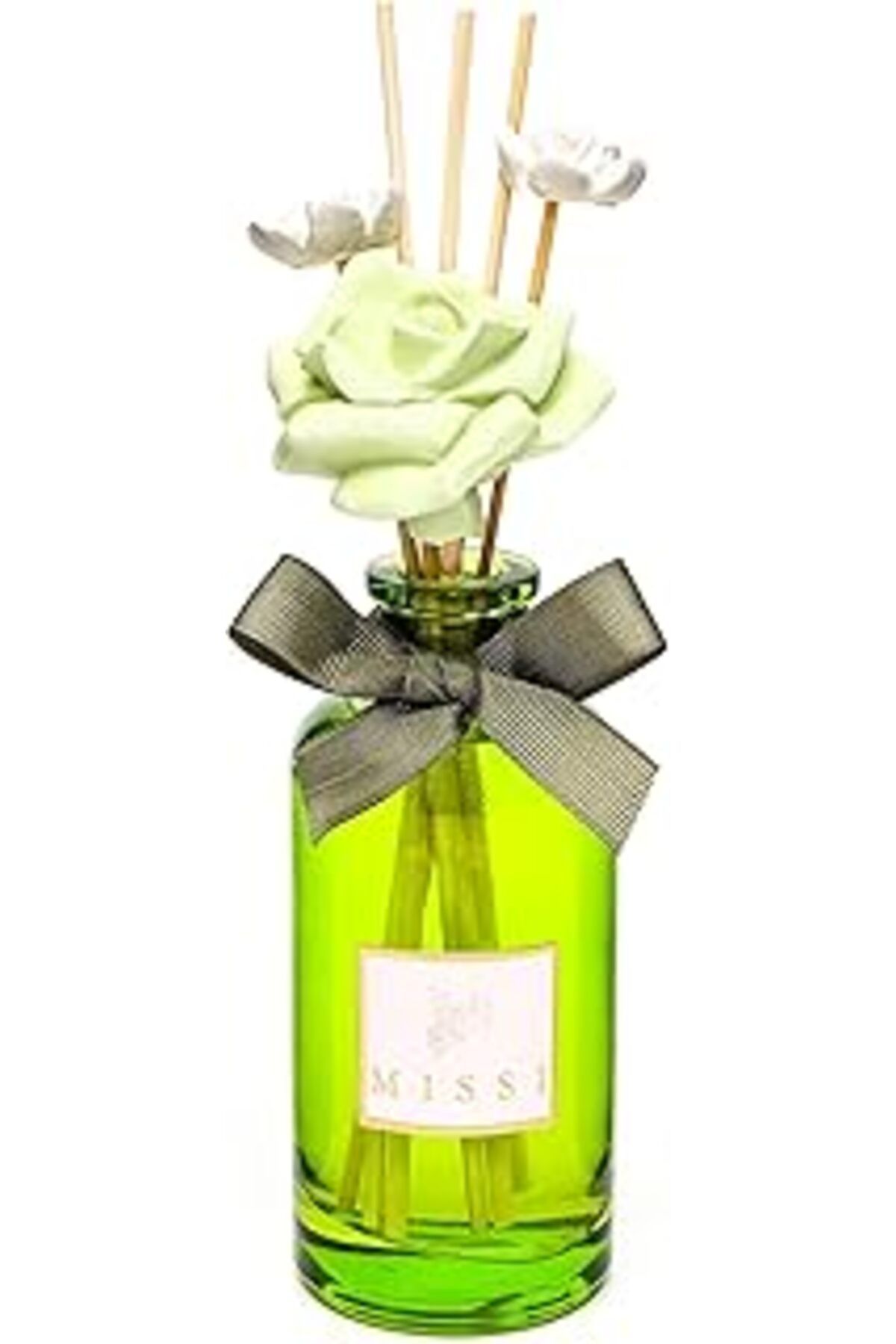 NETWORK ART Missi 180 ml Yeşil Cam Şişe Çiçek Bambu Çubuklu White Jasmin Oda Kokusu