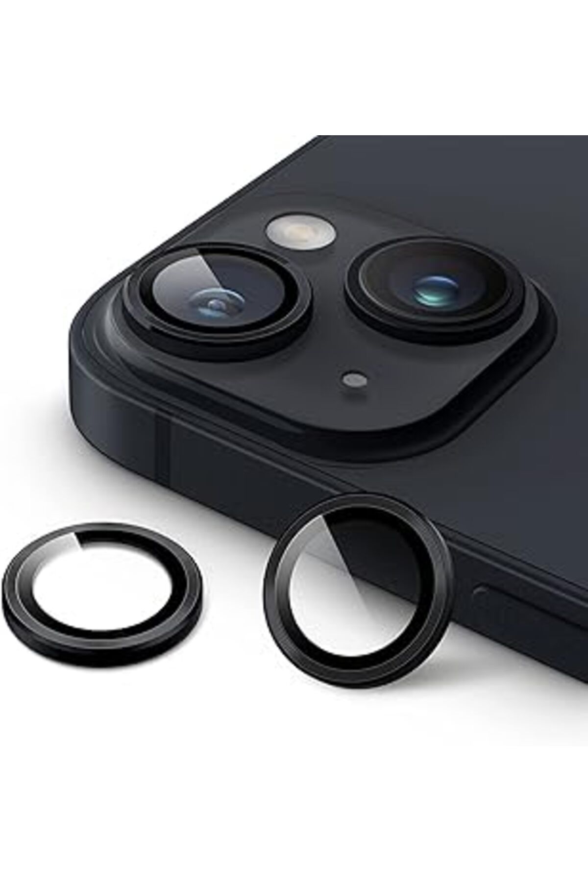 NETWORK ART Happy Trend Iphone 14 / Iphone 14 Plus Kamera Camı Lens Koruyucu Halka Set - Siyah