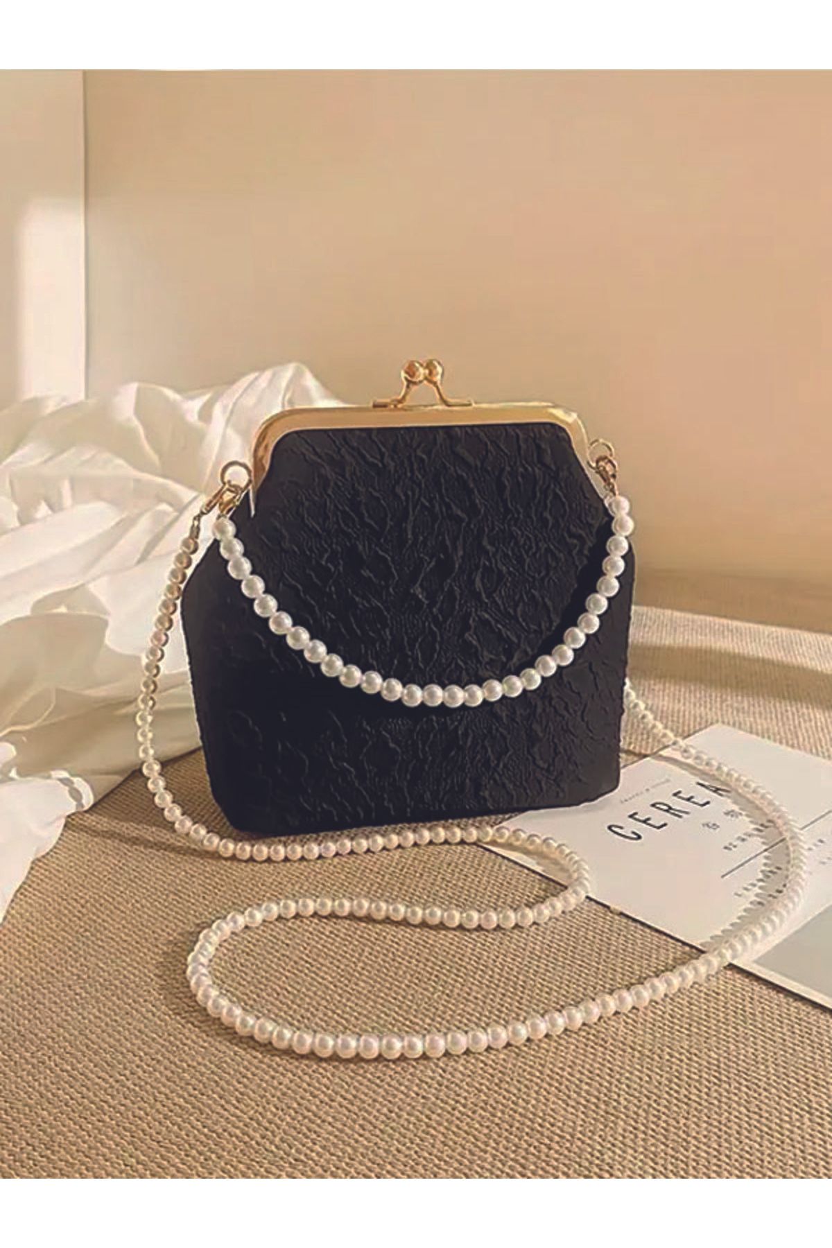 ÇANTA Tote Altın Ton Detay Omuz Çantası Elegant İnci & Zincir Askı El Çantası, Akşam Çantası Düğün Abiye