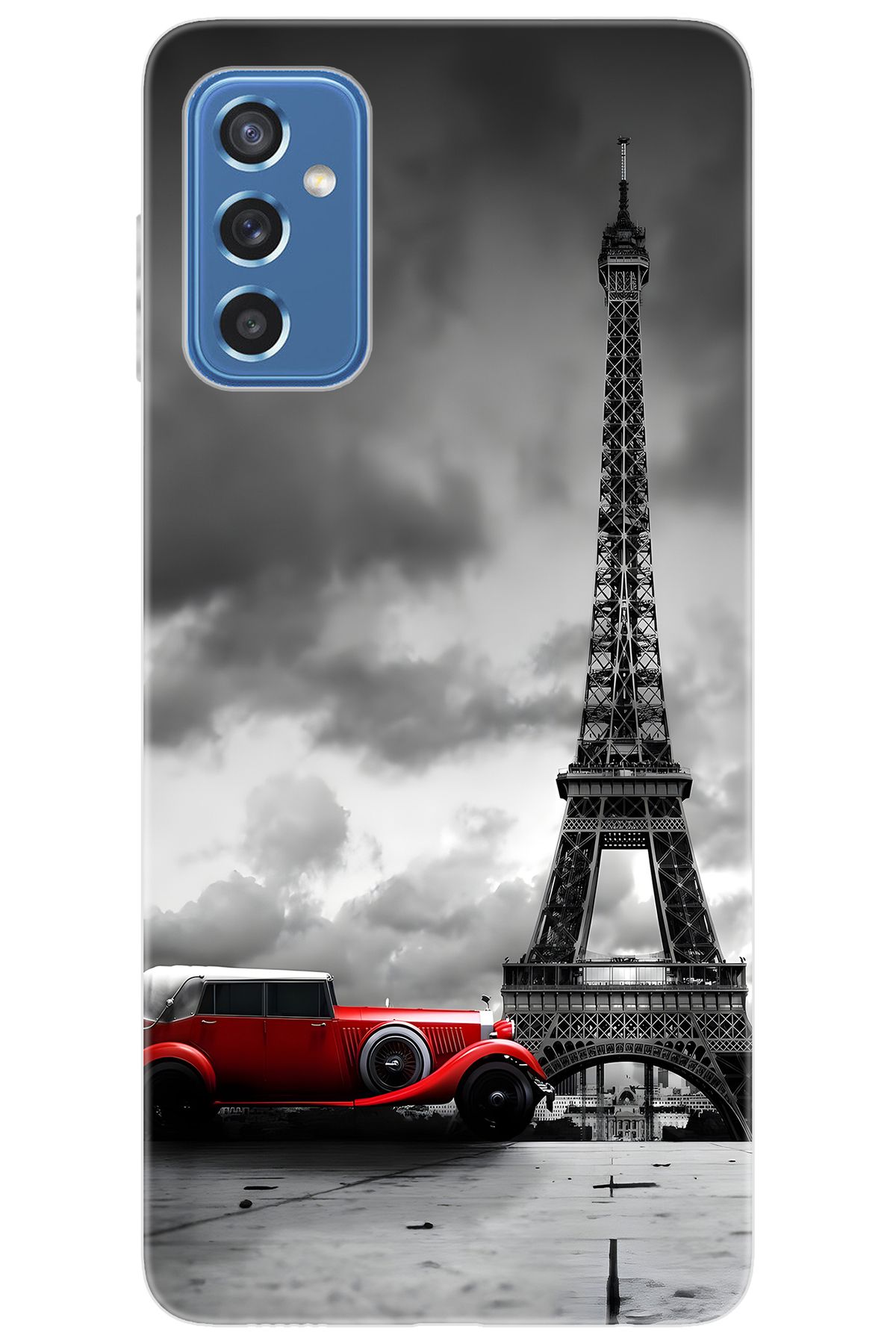 Ceppare Samsung Galaxy M52 (SM-M526B) Uyumlu Kılıf Desen Silikon Eyfel Kule Kırmızı Araba STK:709 CP-xykxhhY