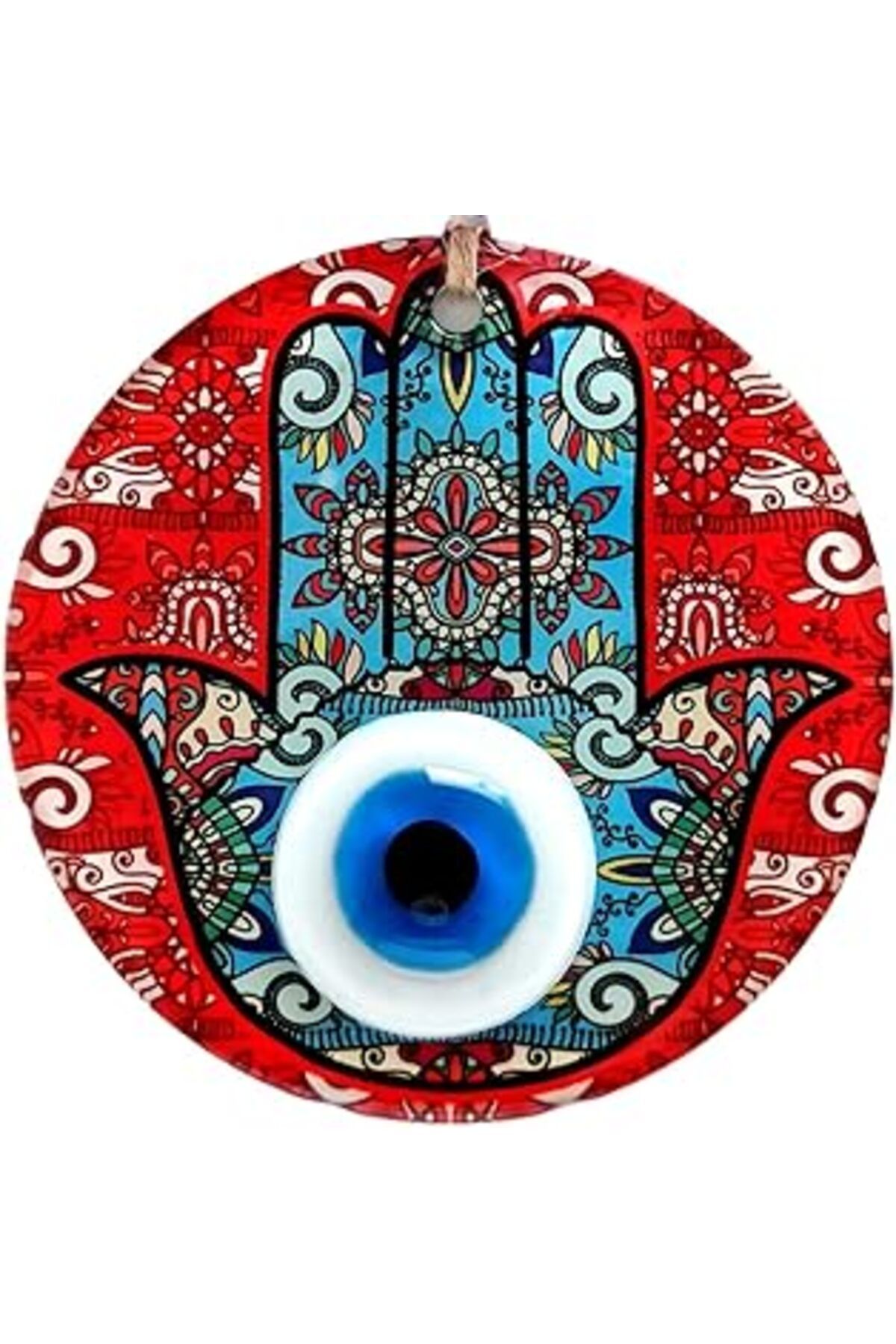 NETWORK ART Fatma Ananın Bereket Eli Desenli Nazar Boncuklu Kırmızı Duvar Süsü