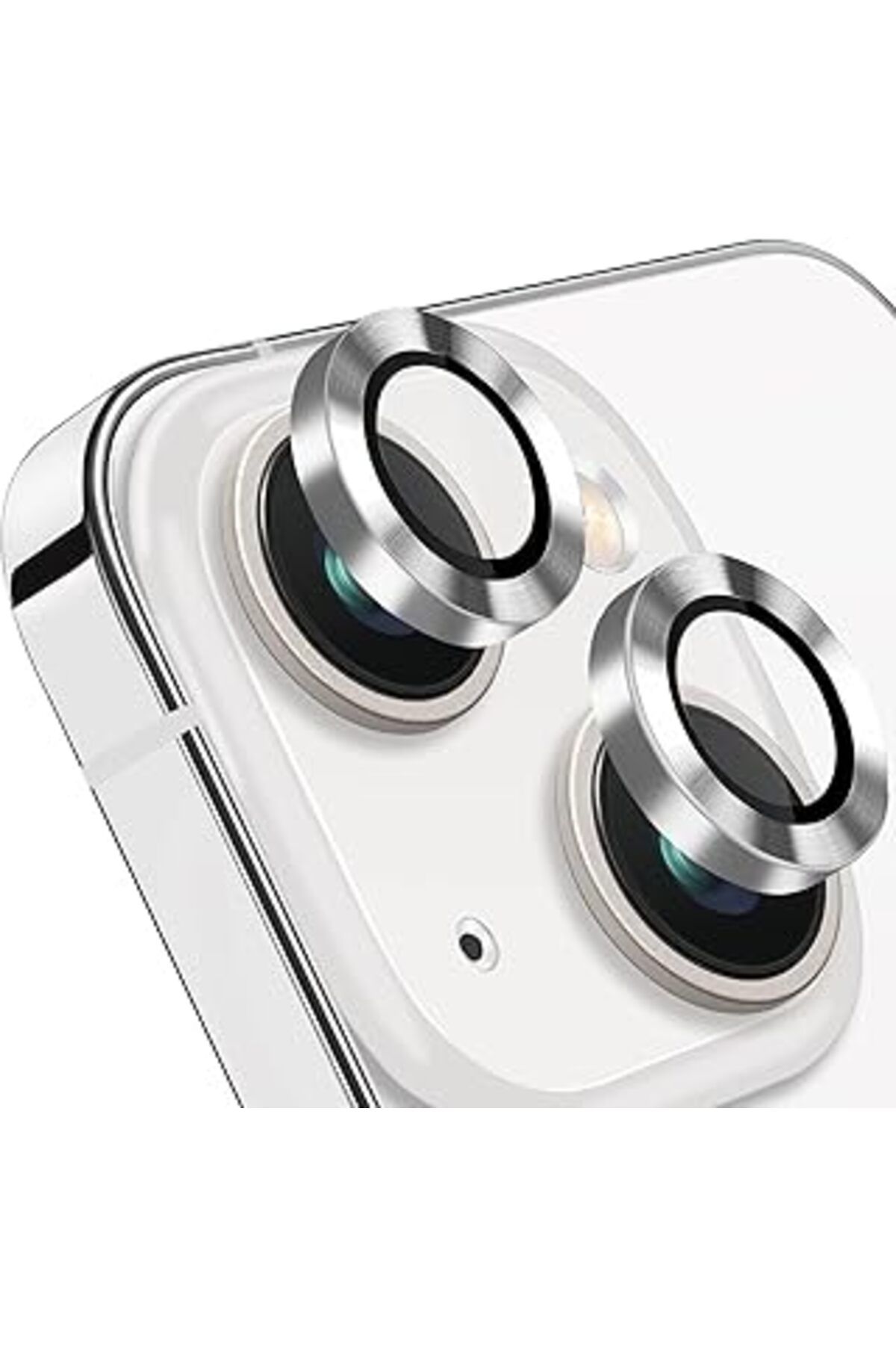NETWORK ART Iphone 15 Ve Iphone 15 Plus Kamera Camı Lens Koruyucu Halka Set - Gümüş Silver