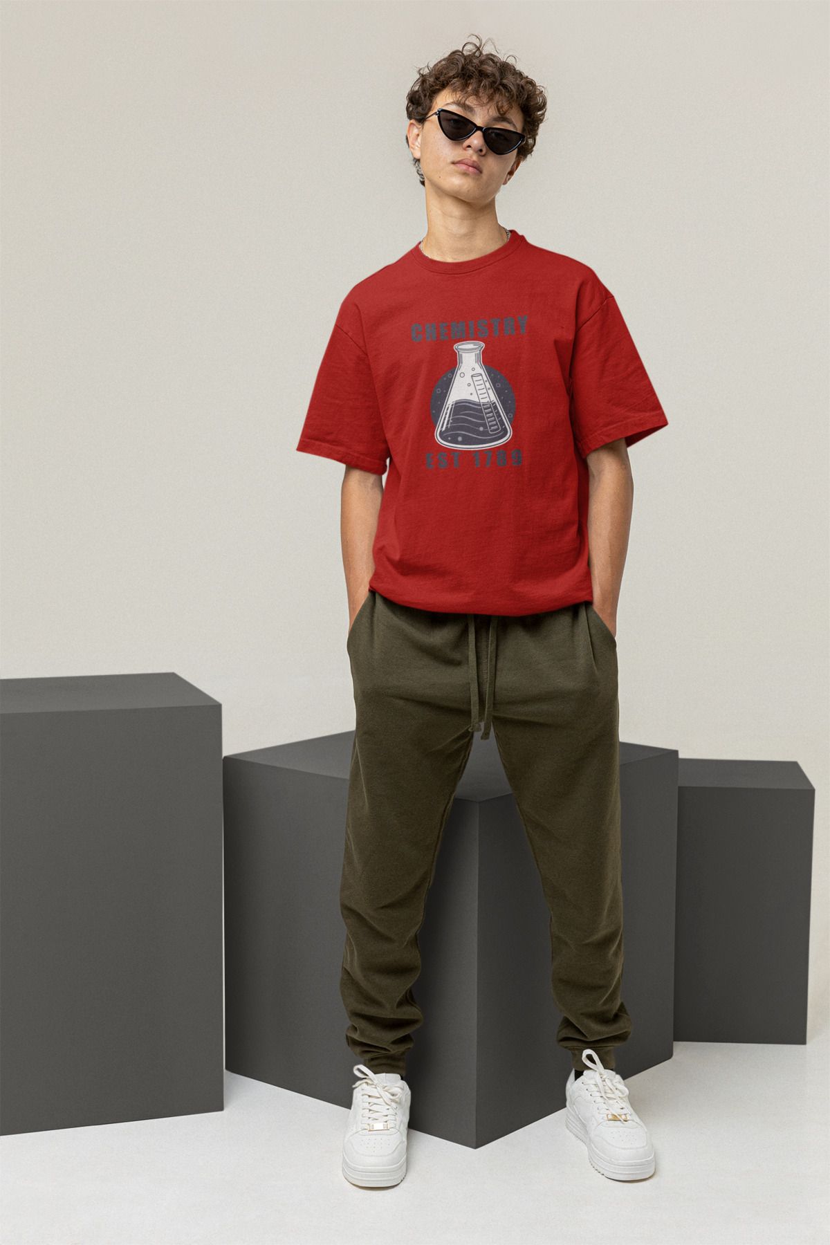 Uniquetex NUBENSE / KİMNE-04 - Oversize Unisex Kimya Baskılı Bordo Bisiklet Yaka T-shirt (Bilim Tişört)