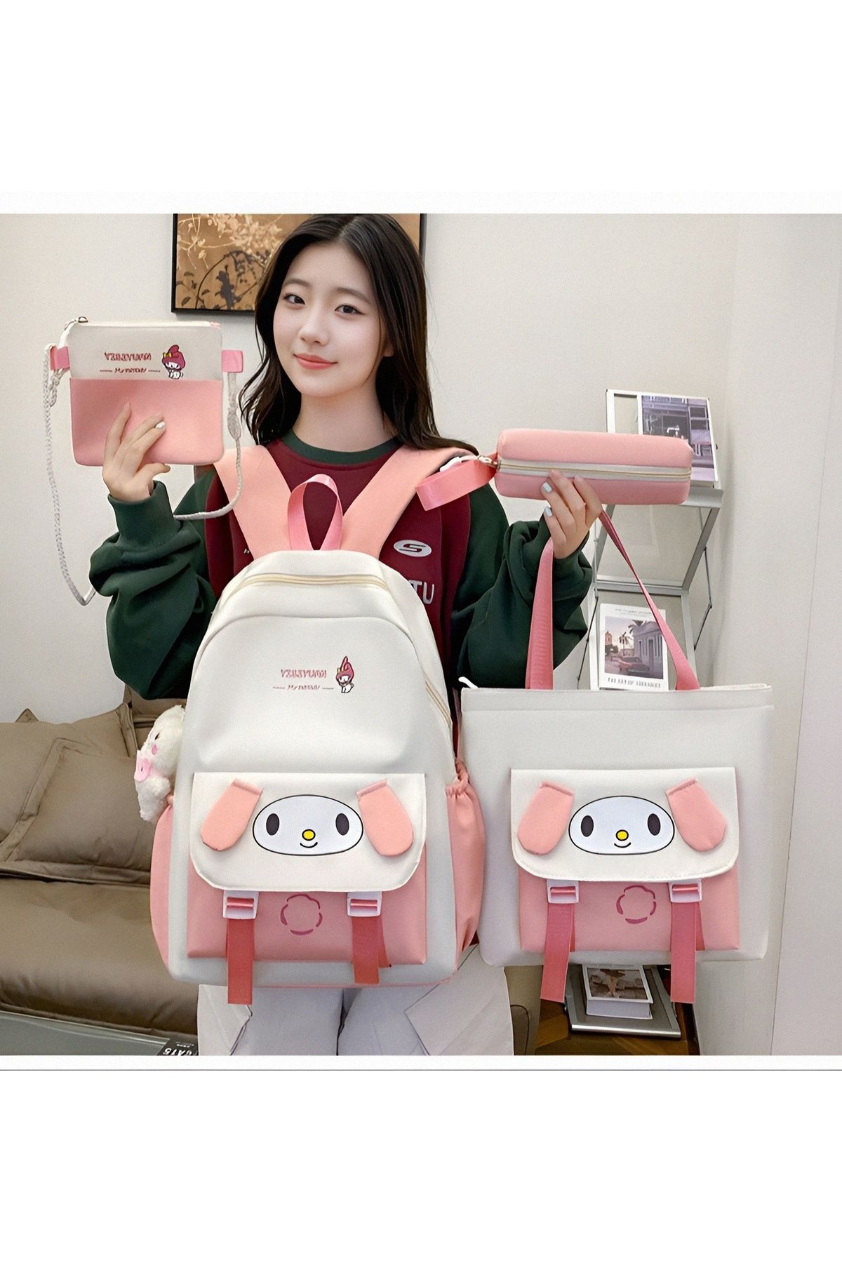 KumOziShop Sanrio Kuromi Cinnamoroll PomPomPurin My Melody Peluş Ayıcıklı Okul Takım Seti