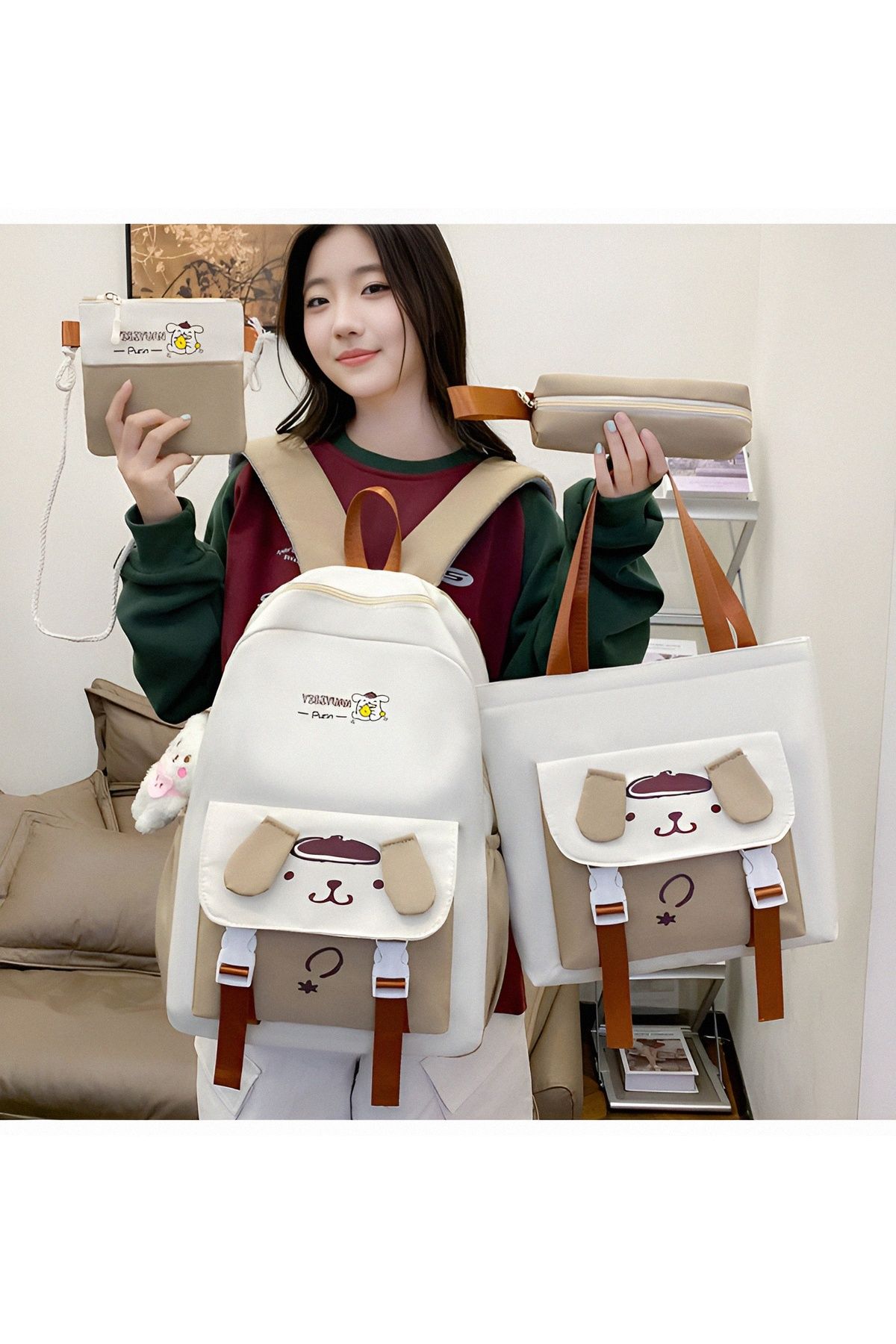 KumOziShop Sanrio Kuromi Cinnamoroll PomPomPurin My Melody Peluş Ayıcıklı Okul Takım Seti
