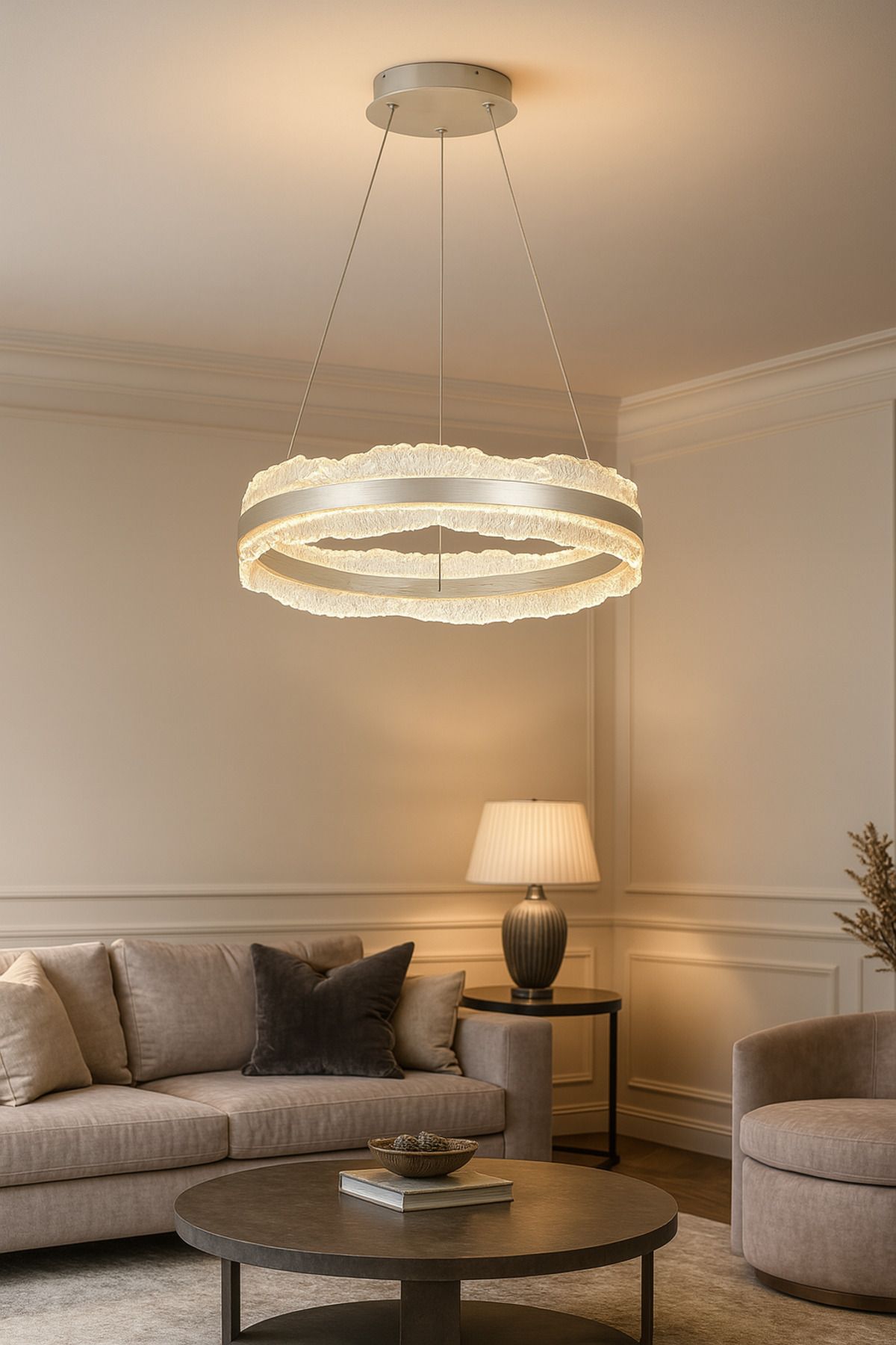 Avizemoda Toledo 50 cm Dim Kumandalı 3 Renk Ledli (Sarı-Beyaz-Gün Işığı) Modern Akrilik Avize -Silver