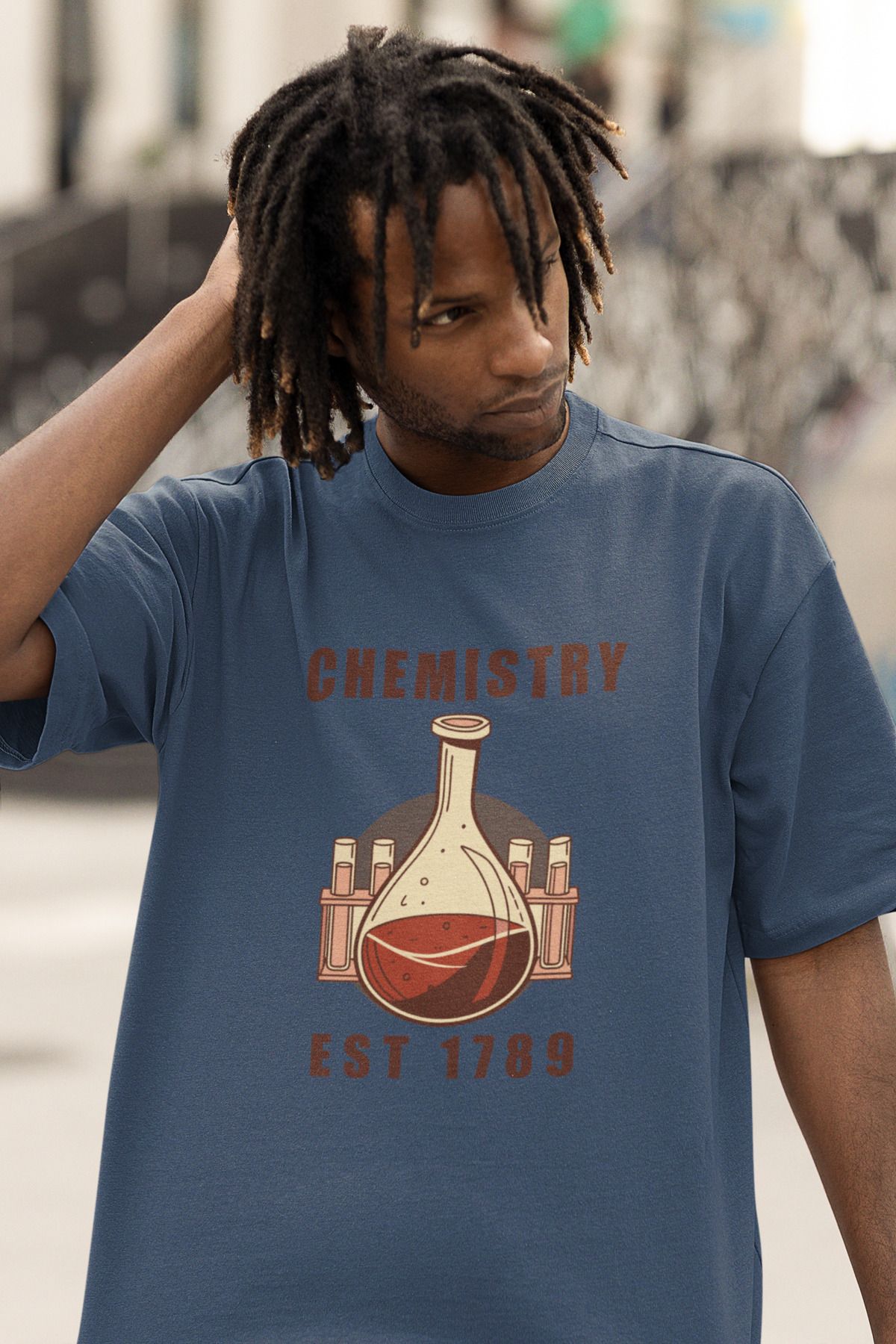 Uniquetex NUBENSE / KİMNE-22 - Oversize Unisex Kimya Baskılı Füme Bisiklet Yaka T-shirt (Bilim Tişört)