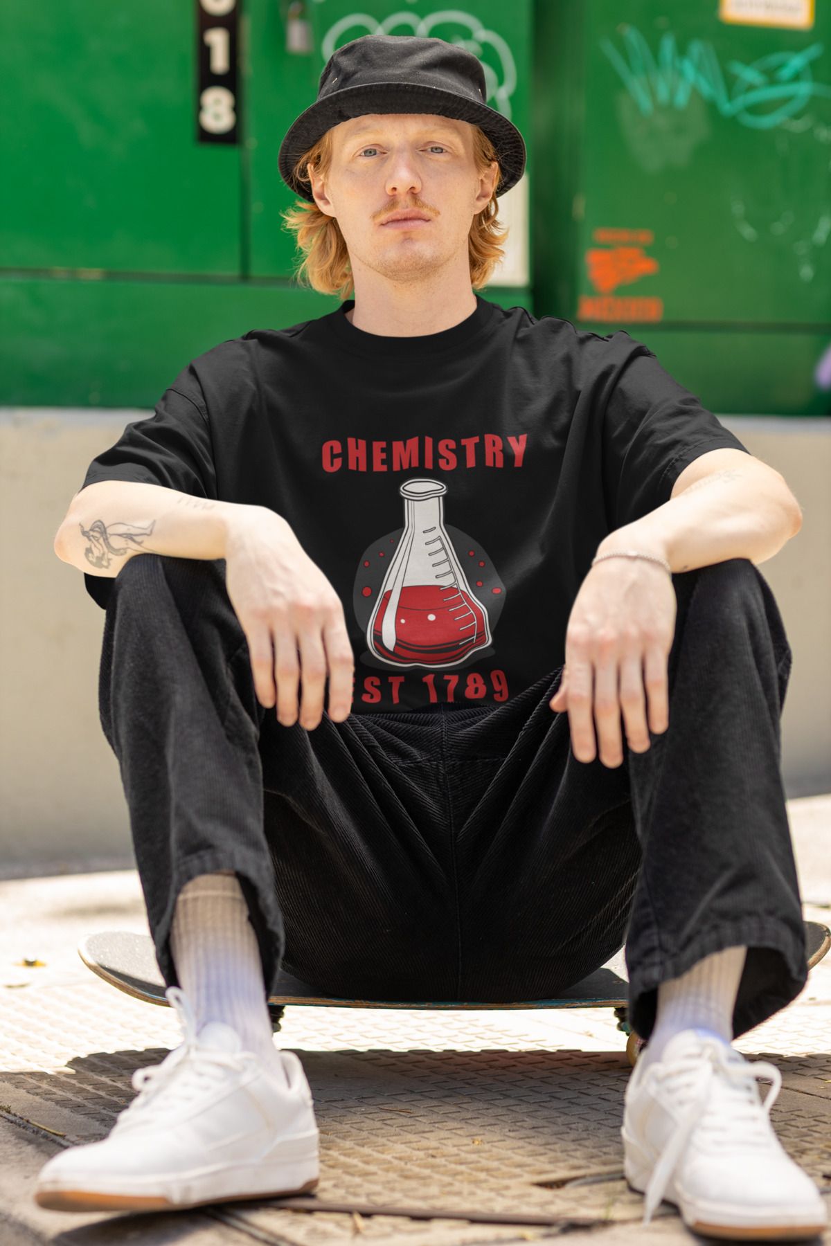 Uniquetex NUBENSE / KİMNE-24 - Oversize Unisex Kimya Baskılı Siyah Bisiklet Yaka T-shirt (Bilim Tişört)